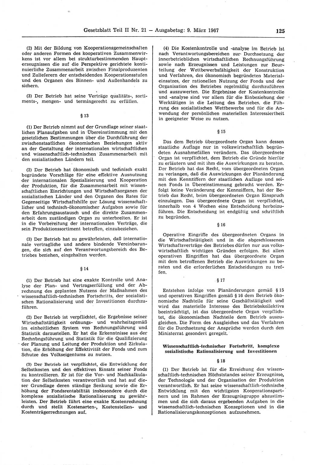 Gesetzblatt (GBl.) der Deutschen Demokratischen Republik (DDR) Teil ⅠⅠ 1967, Seite 125 (GBl. DDR ⅠⅠ 1967, S. 125)