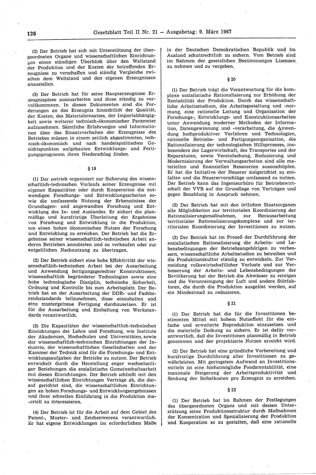 Gesetzblatt (GBl.) der Deutschen Demokratischen Republik (DDR) Teil ⅠⅠ 1967, Seite 126 (GBl. DDR ⅠⅠ 1967, S. 126)