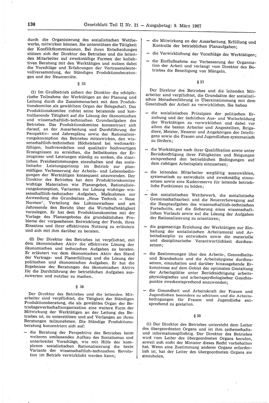 Gesetzblatt (GBl.) der Deutschen Demokratischen Republik (DDR) Teil ⅠⅠ 1967, Seite 130 (GBl. DDR ⅠⅠ 1967, S. 130)