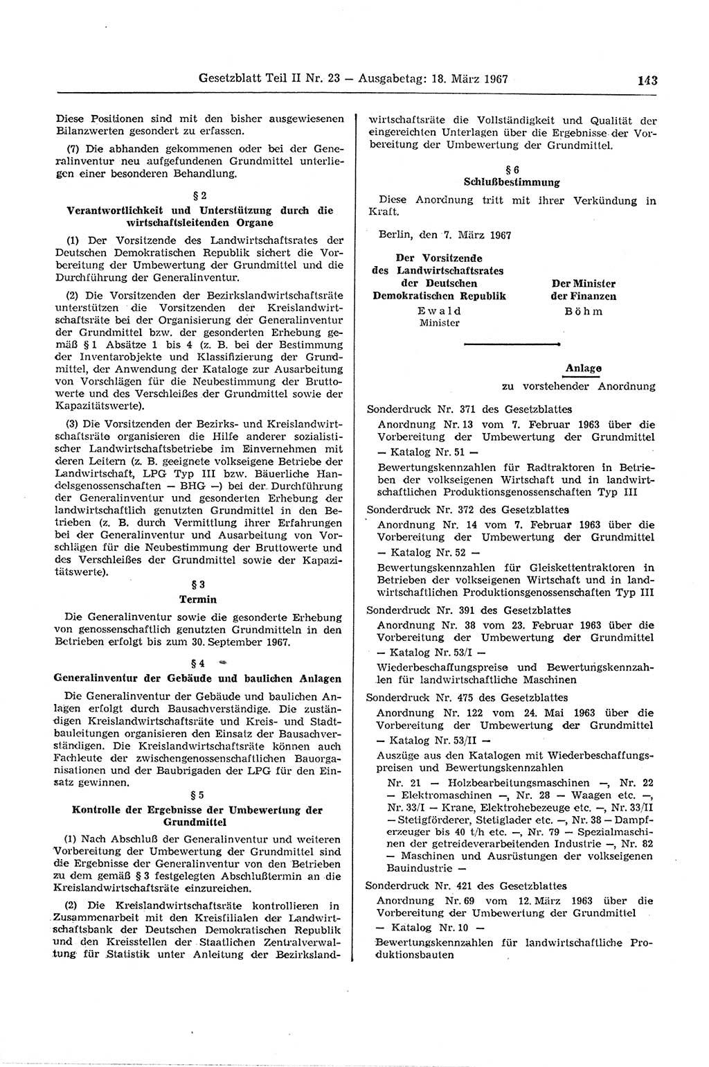 Gesetzblatt (GBl.) der Deutschen Demokratischen Republik (DDR) Teil ⅠⅠ 1967, Seite 143 (GBl. DDR ⅠⅠ 1967, S. 143)