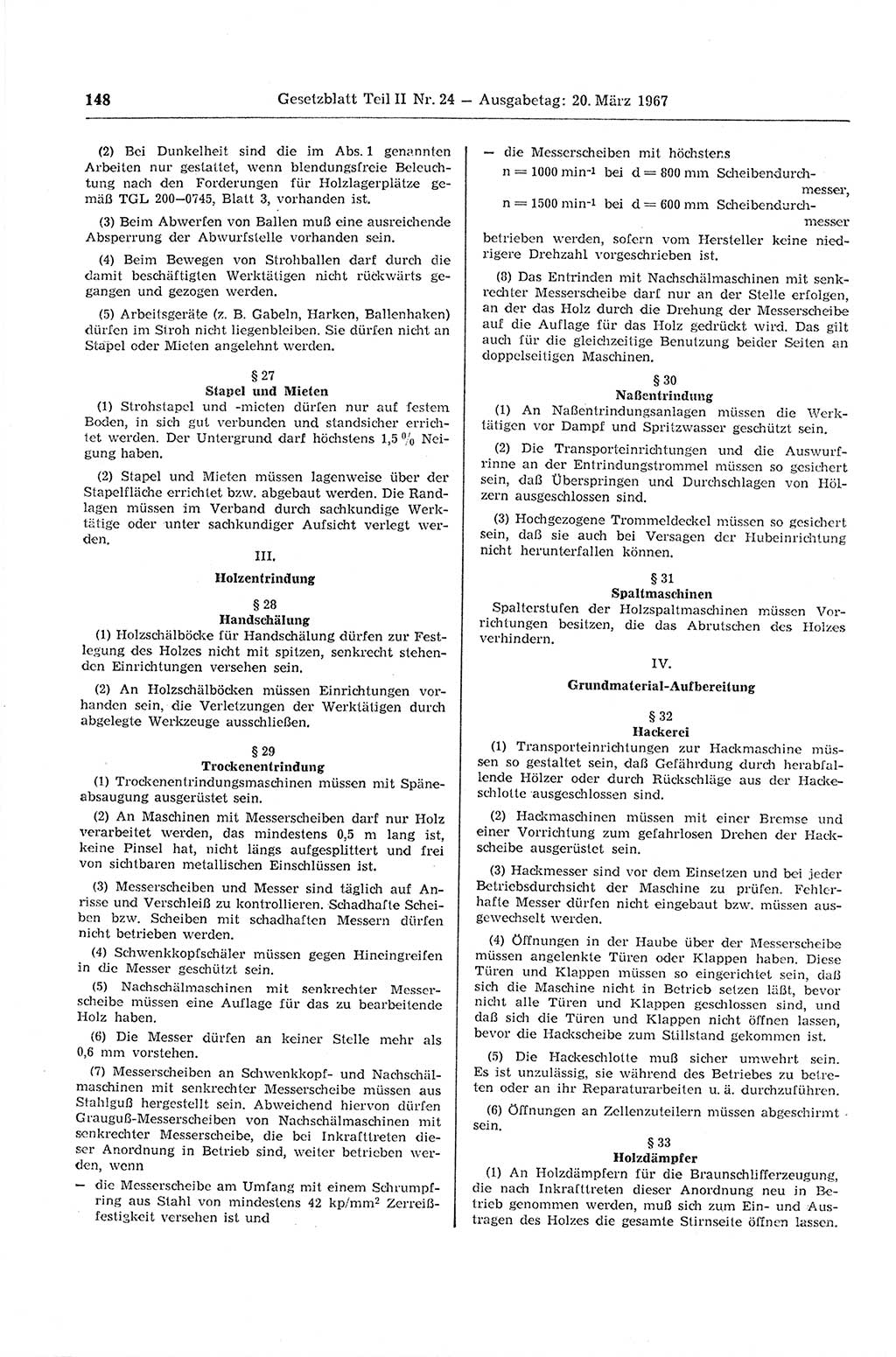 Gesetzblatt (GBl.) der Deutschen Demokratischen Republik (DDR) Teil ⅠⅠ 1967, Seite 148 (GBl. DDR ⅠⅠ 1967, S. 148)