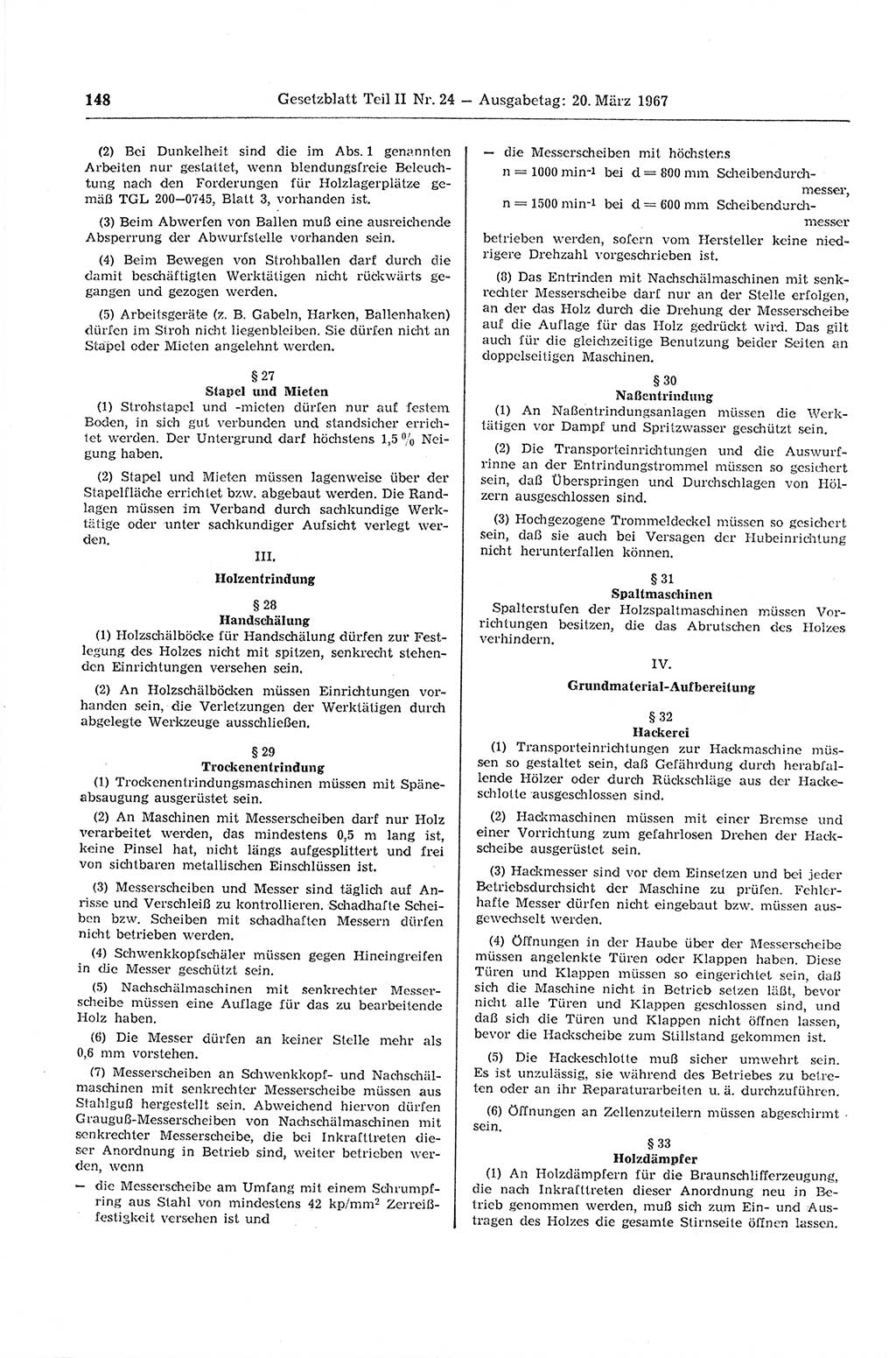 Gesetzblatt (GBl.) der Deutschen Demokratischen Republik (DDR) Teil ⅠⅠ 1967, Seite 148 (GBl. DDR ⅠⅠ 1967, S. 148)