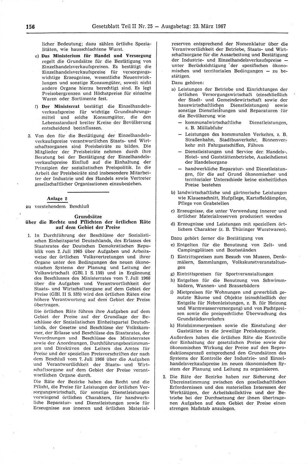 Gesetzblatt (GBl.) der Deutschen Demokratischen Republik (DDR) Teil ⅠⅠ 1967, Seite 156 (GBl. DDR ⅠⅠ 1967, S. 156)
