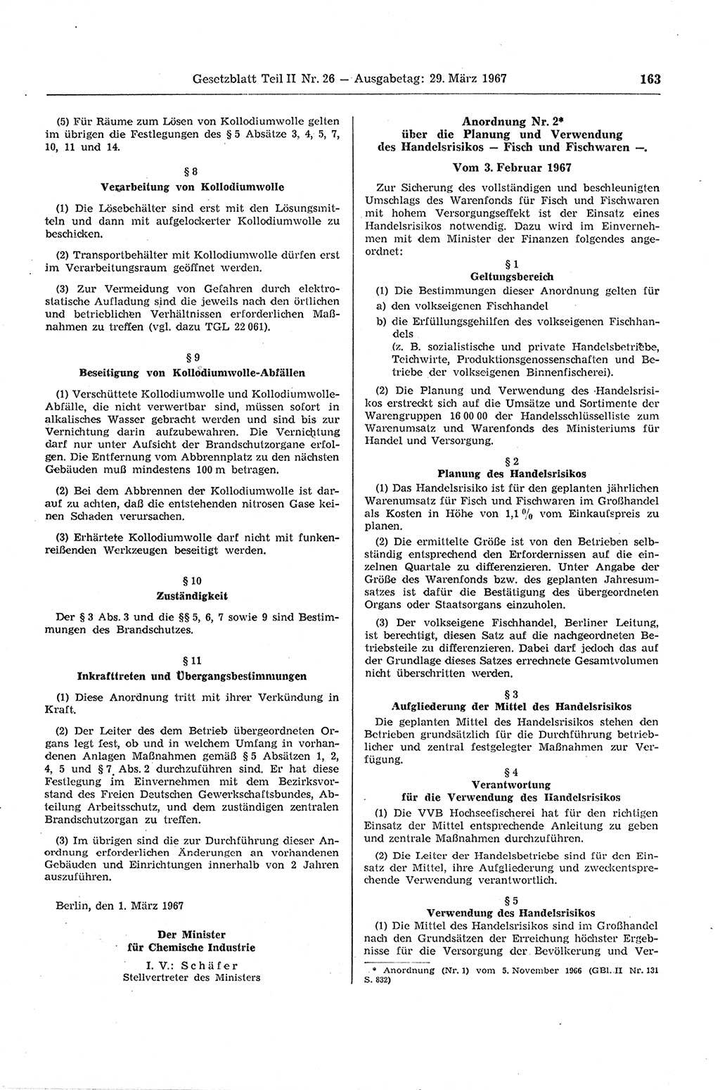 Gesetzblatt (GBl.) der Deutschen Demokratischen Republik (DDR) Teil ⅠⅠ 1967, Seite 163 (GBl. DDR ⅠⅠ 1967, S. 163)