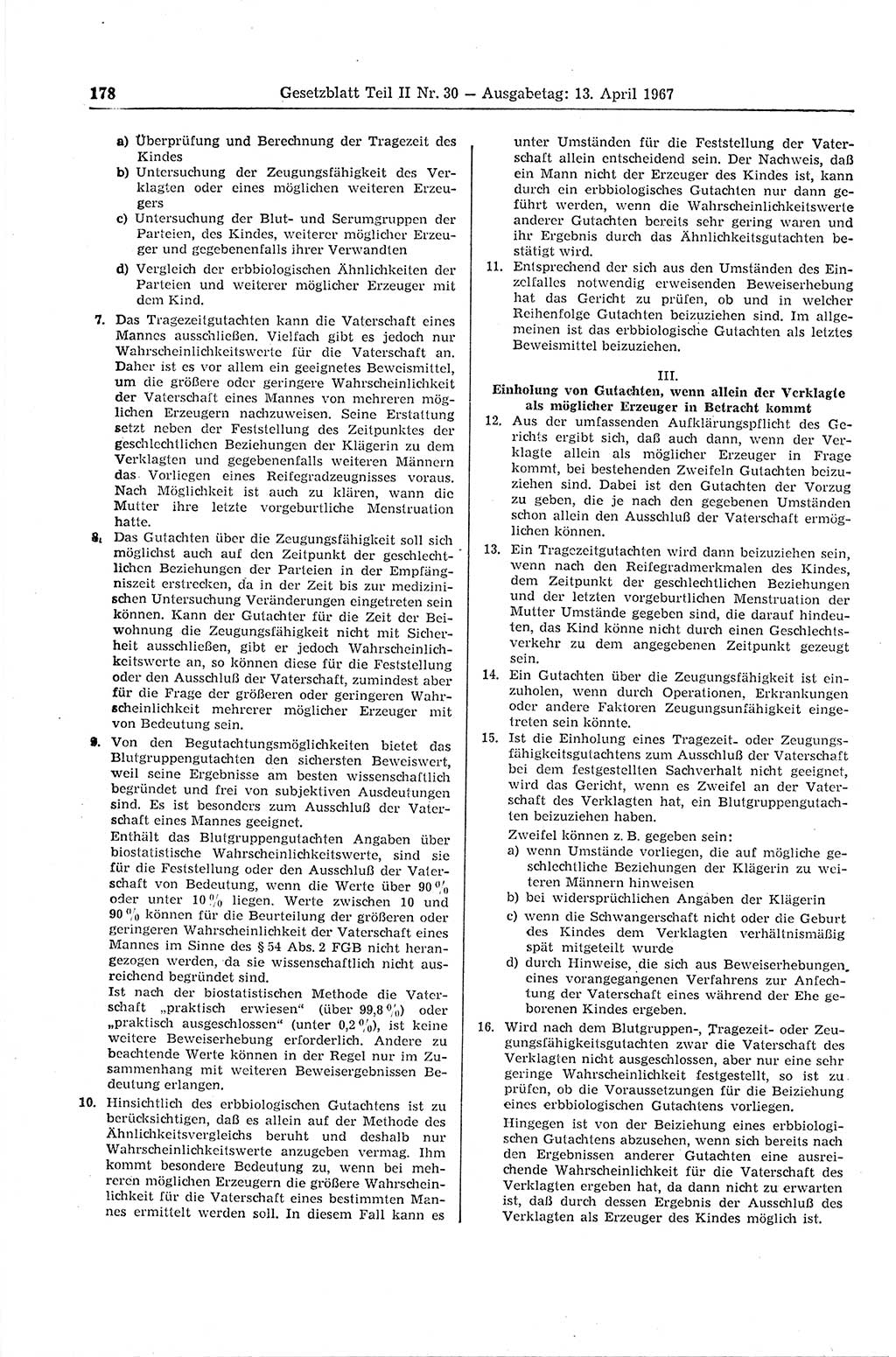 Gesetzblatt (GBl.) der Deutschen Demokratischen Republik (DDR) Teil ⅠⅠ 1967, Seite 178 (GBl. DDR ⅠⅠ 1967, S. 178)