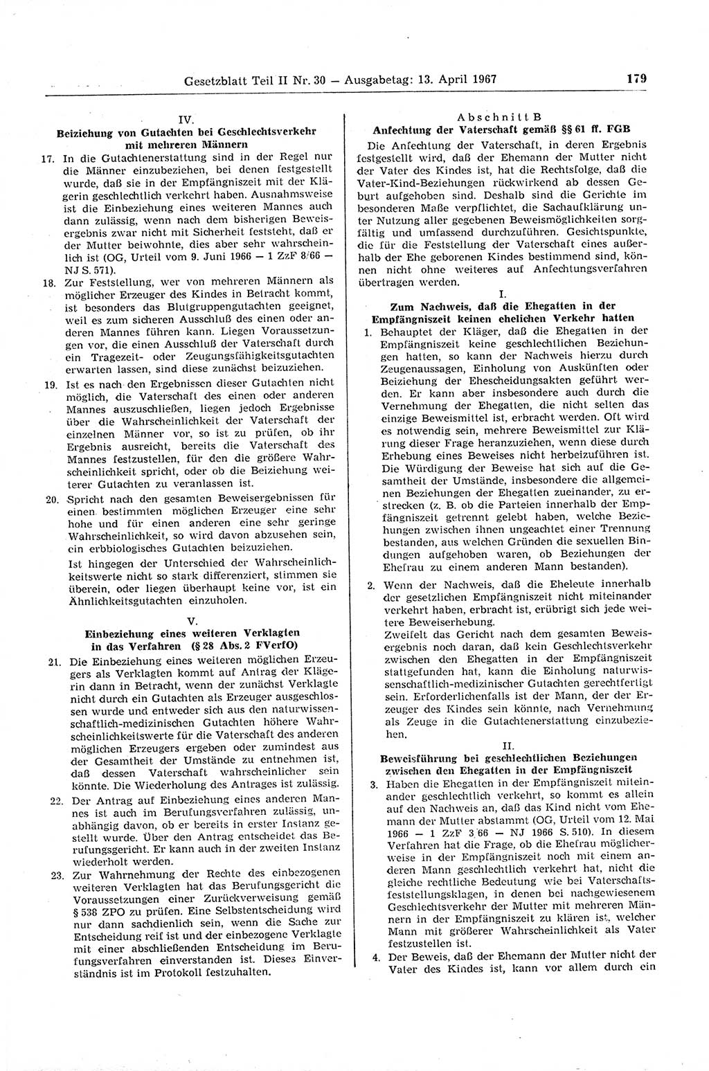 Gesetzblatt (GBl.) der Deutschen Demokratischen Republik (DDR) Teil ⅠⅠ 1967, Seite 179 (GBl. DDR ⅠⅠ 1967, S. 179)