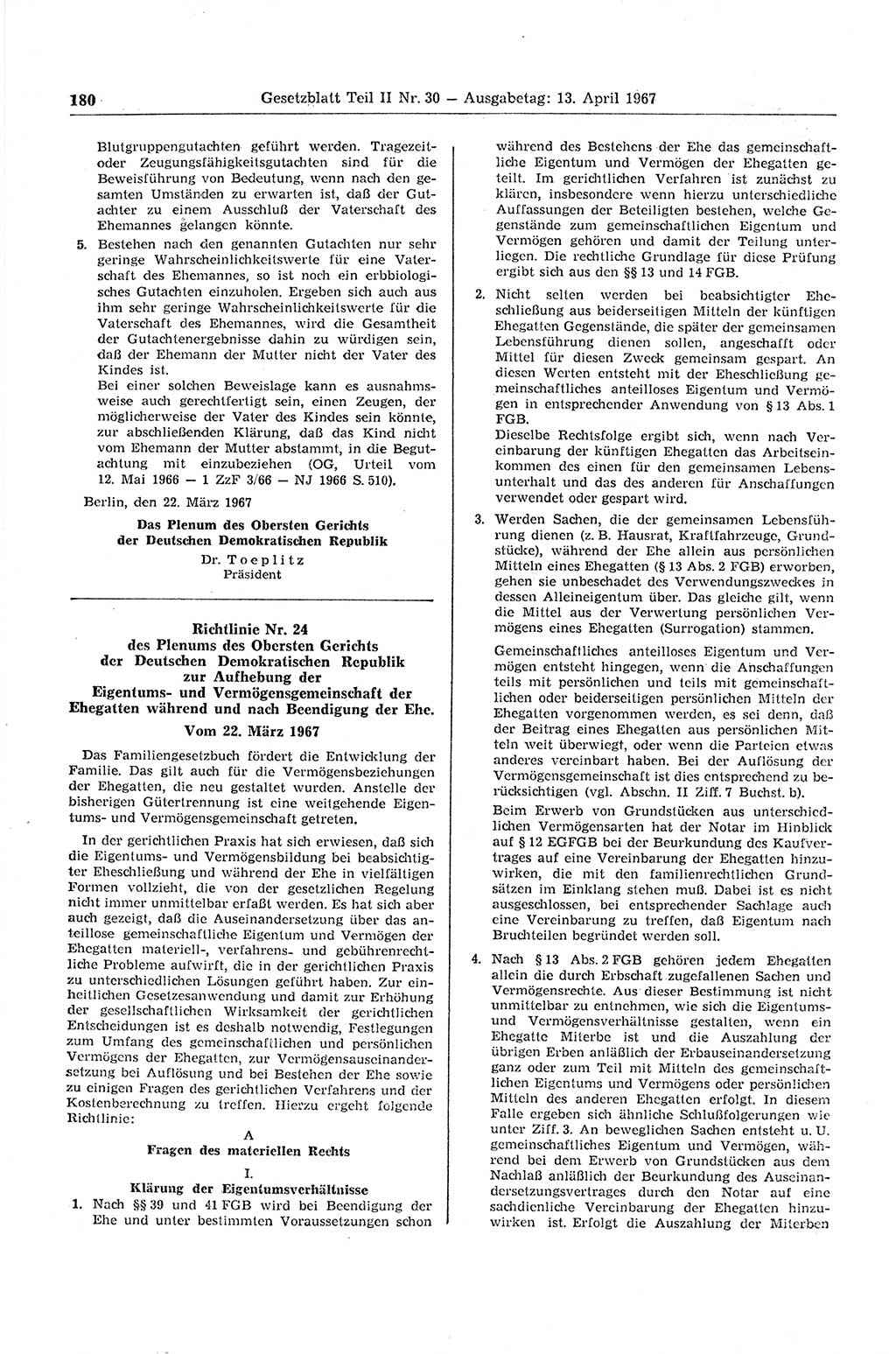 Gesetzblatt (GBl.) der Deutschen Demokratischen Republik (DDR) Teil ⅠⅠ 1967, Seite 180 (GBl. DDR ⅠⅠ 1967, S. 180)