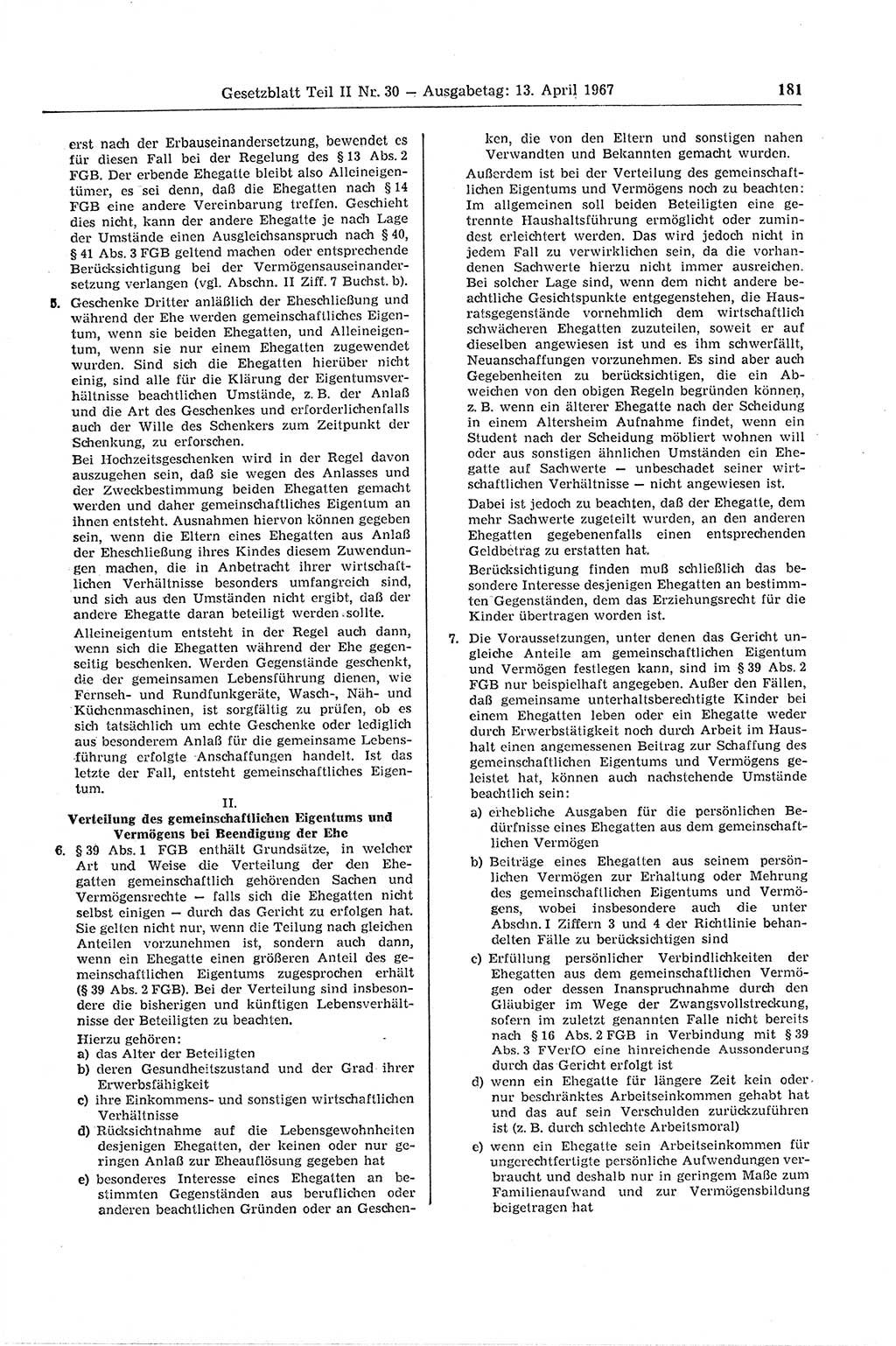 Gesetzblatt (GBl.) der Deutschen Demokratischen Republik (DDR) Teil ⅠⅠ 1967, Seite 181 (GBl. DDR ⅠⅠ 1967, S. 181)