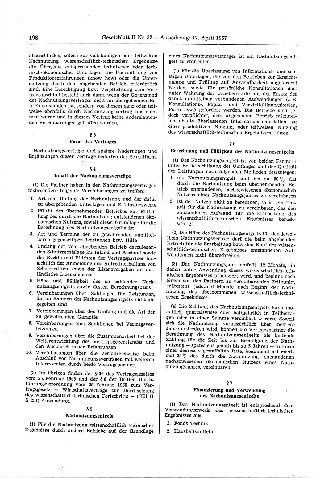 Gesetzblatt (GBl.) der Deutschen Demokratischen Republik (DDR) Teil ⅠⅠ 1967, Seite 198 (GBl. DDR ⅠⅠ 1967, S. 198)