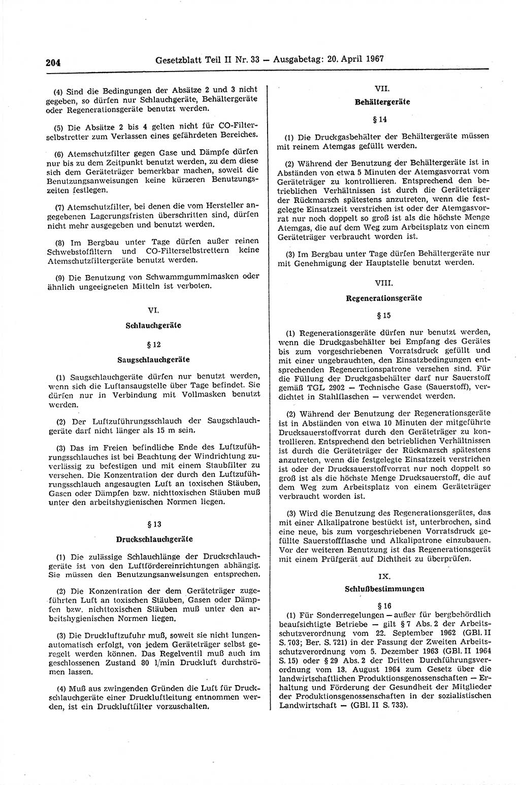 Gesetzblatt (GBl.) der Deutschen Demokratischen Republik (DDR) Teil ⅠⅠ 1967, Seite 204 (GBl. DDR ⅠⅠ 1967, S. 204)