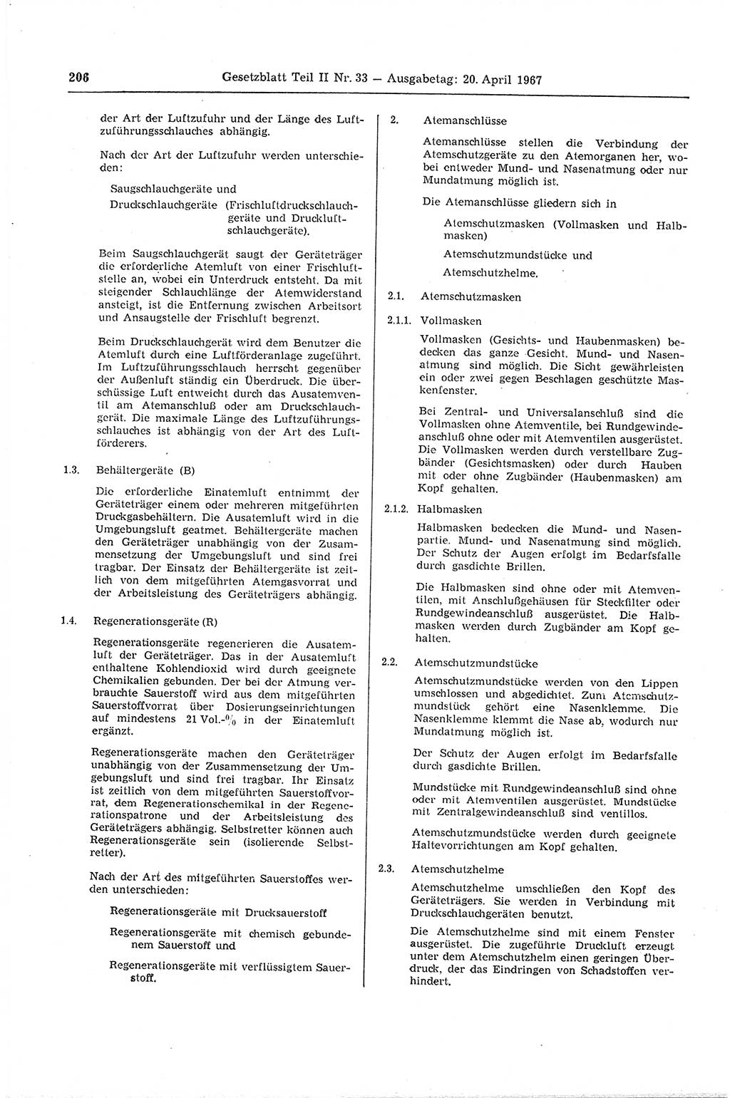 Gesetzblatt (GBl.) der Deutschen Demokratischen Republik (DDR) Teil ⅠⅠ 1967, Seite 206 (GBl. DDR ⅠⅠ 1967, S. 206)