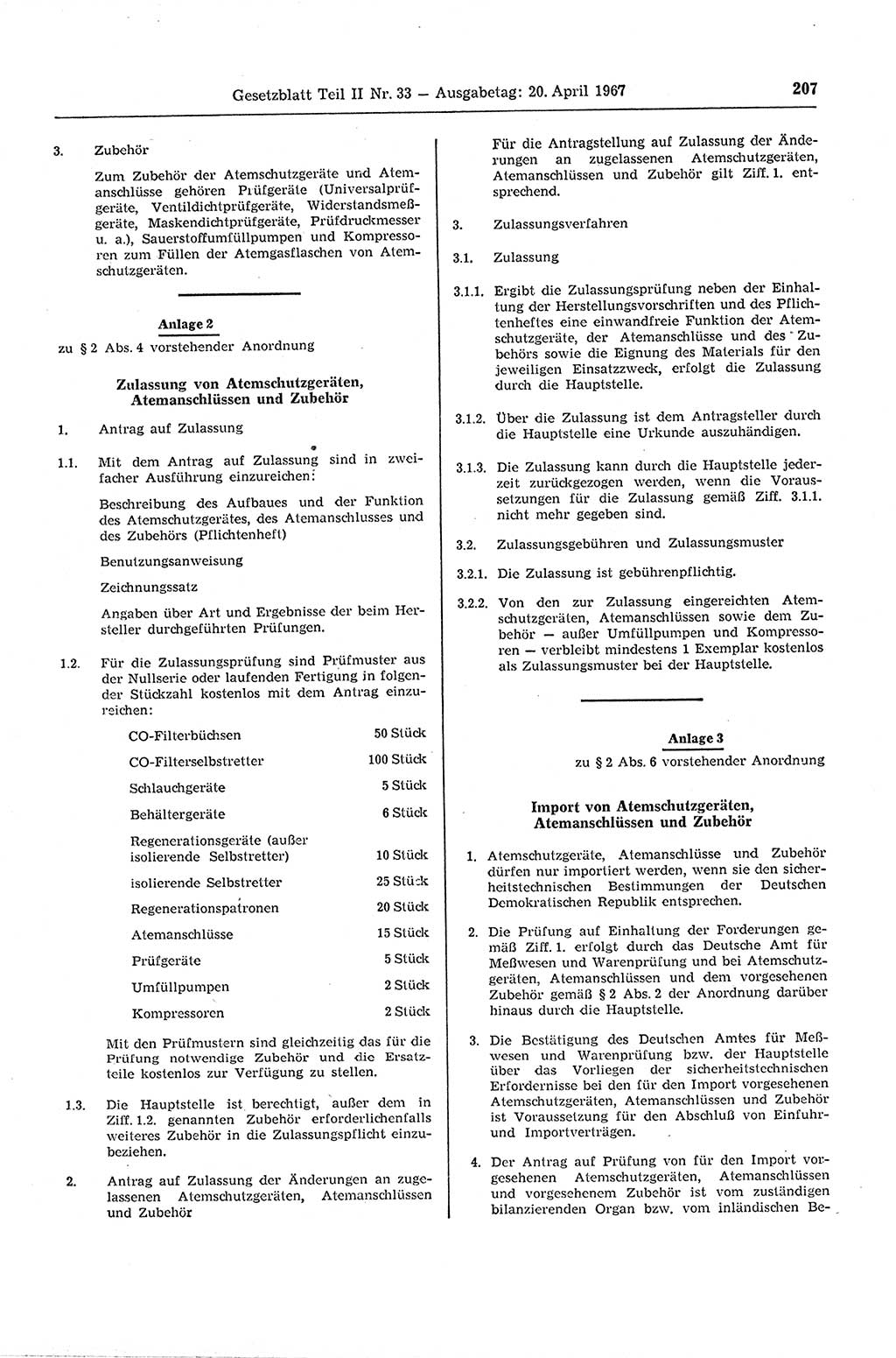 Gesetzblatt (GBl.) der Deutschen Demokratischen Republik (DDR) Teil ⅠⅠ 1967, Seite 207 (GBl. DDR ⅠⅠ 1967, S. 207)