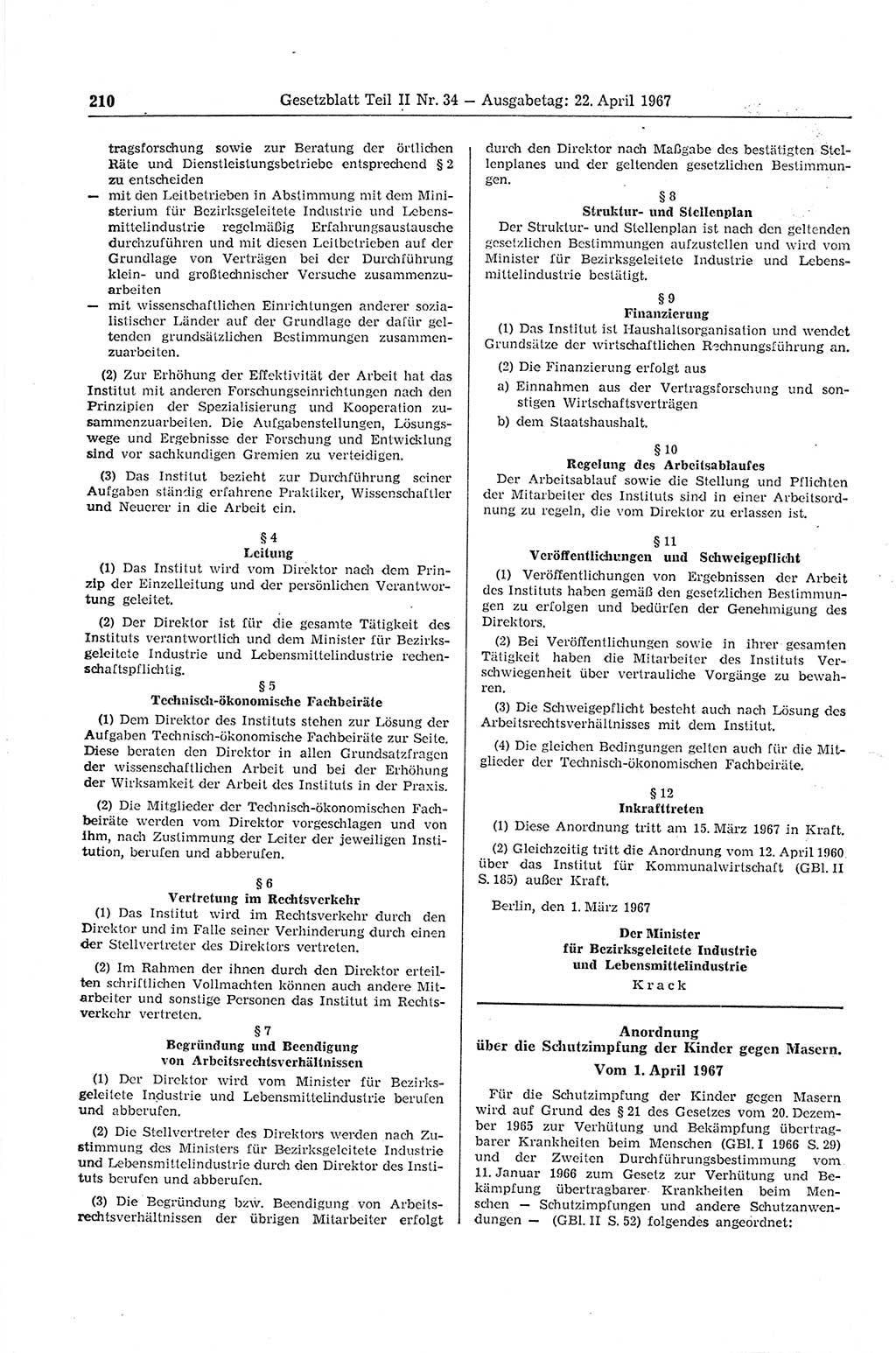 Gesetzblatt (GBl.) der Deutschen Demokratischen Republik (DDR) Teil ⅠⅠ 1967, Seite 210 (GBl. DDR ⅠⅠ 1967, S. 210)