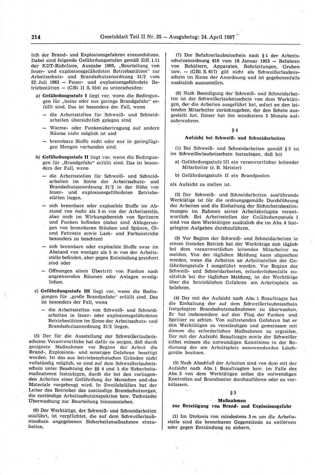 Gesetzblatt (GBl.) der Deutschen Demokratischen Republik (DDR) Teil ⅠⅠ 1967, Seite 214 (GBl. DDR ⅠⅠ 1967, S. 214)