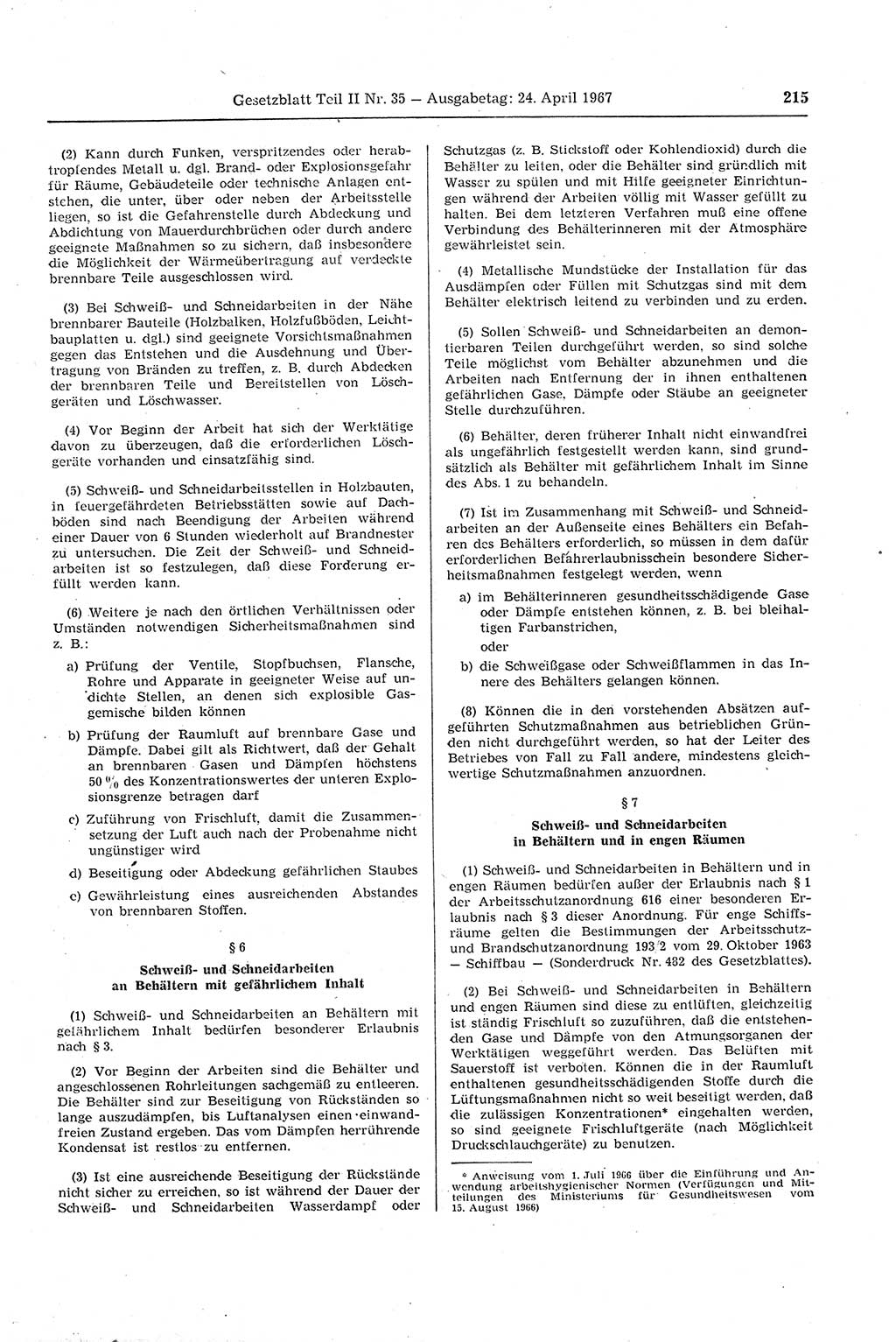 Gesetzblatt (GBl.) der Deutschen Demokratischen Republik (DDR) Teil ⅠⅠ 1967, Seite 215 (GBl. DDR ⅠⅠ 1967, S. 215)
