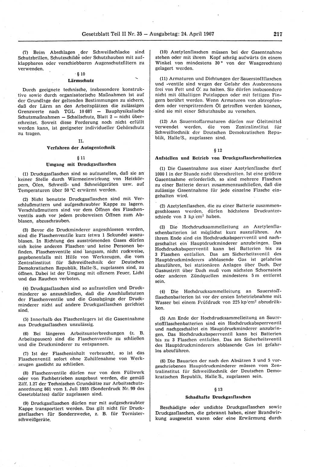 Gesetzblatt (GBl.) der Deutschen Demokratischen Republik (DDR) Teil ⅠⅠ 1967, Seite 217 (GBl. DDR ⅠⅠ 1967, S. 217)