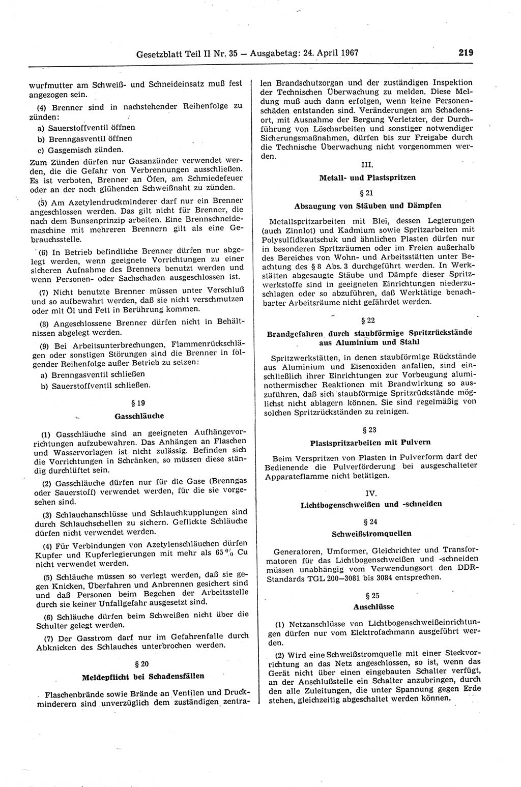 Gesetzblatt (GBl.) der Deutschen Demokratischen Republik (DDR) Teil ⅠⅠ 1967, Seite 219 (GBl. DDR ⅠⅠ 1967, S. 219)