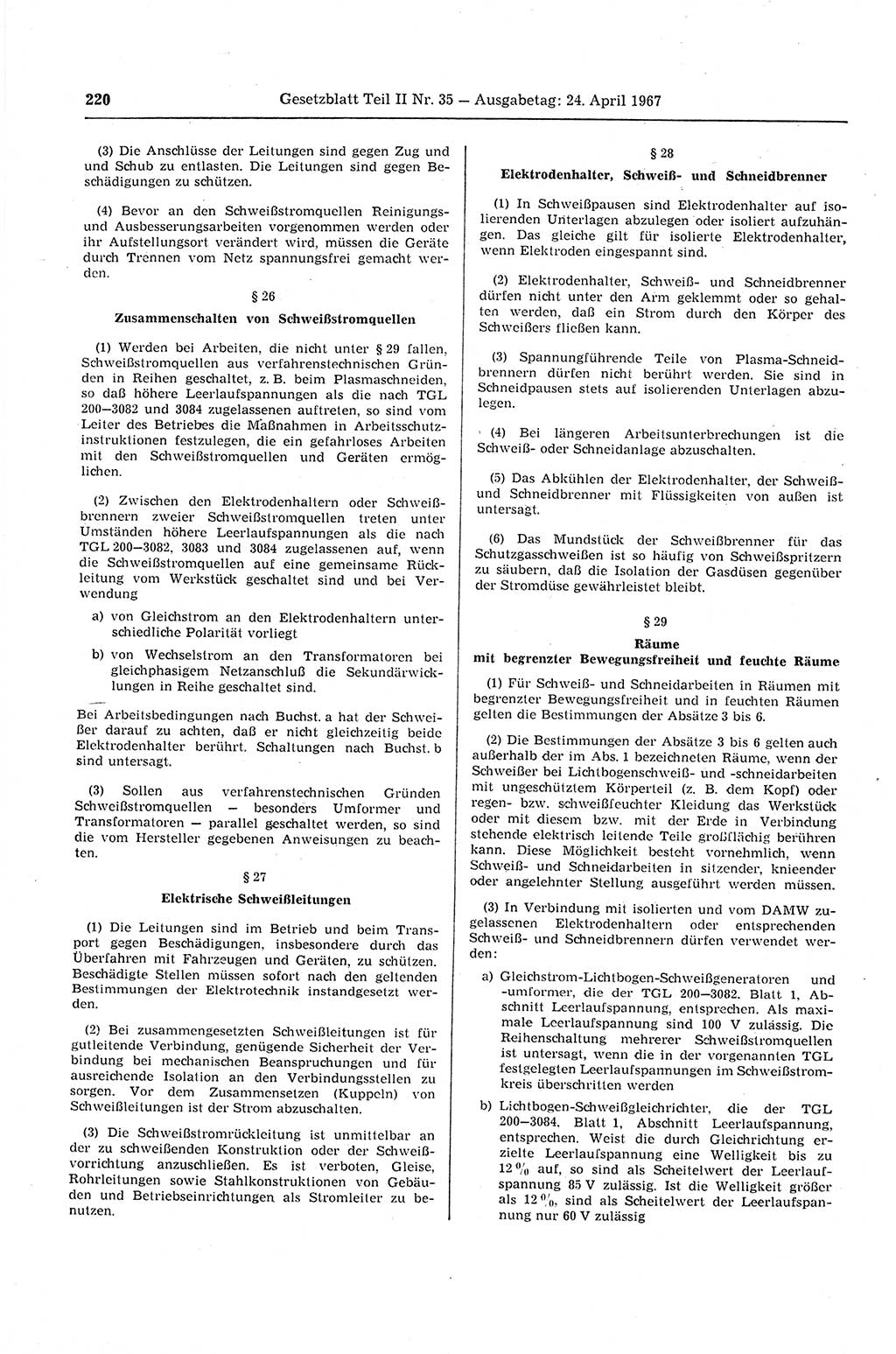 Gesetzblatt (GBl.) der Deutschen Demokratischen Republik (DDR) Teil ⅠⅠ 1967, Seite 220 (GBl. DDR ⅠⅠ 1967, S. 220)