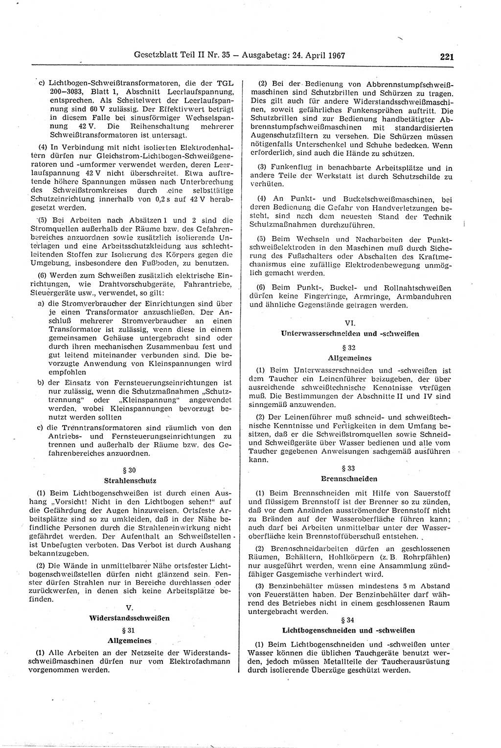 Gesetzblatt (GBl.) der Deutschen Demokratischen Republik (DDR) Teil ⅠⅠ 1967, Seite 221 (GBl. DDR ⅠⅠ 1967, S. 221)