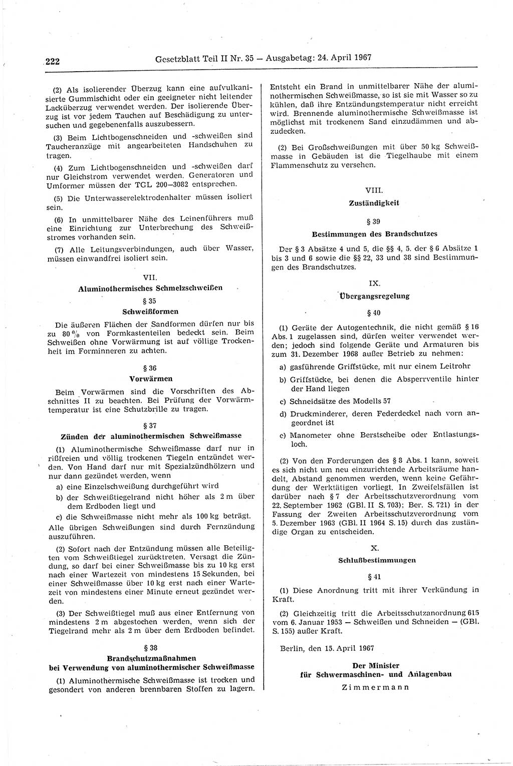 Gesetzblatt (GBl.) der Deutschen Demokratischen Republik (DDR) Teil ⅠⅠ 1967, Seite 222 (GBl. DDR ⅠⅠ 1967, S. 222)