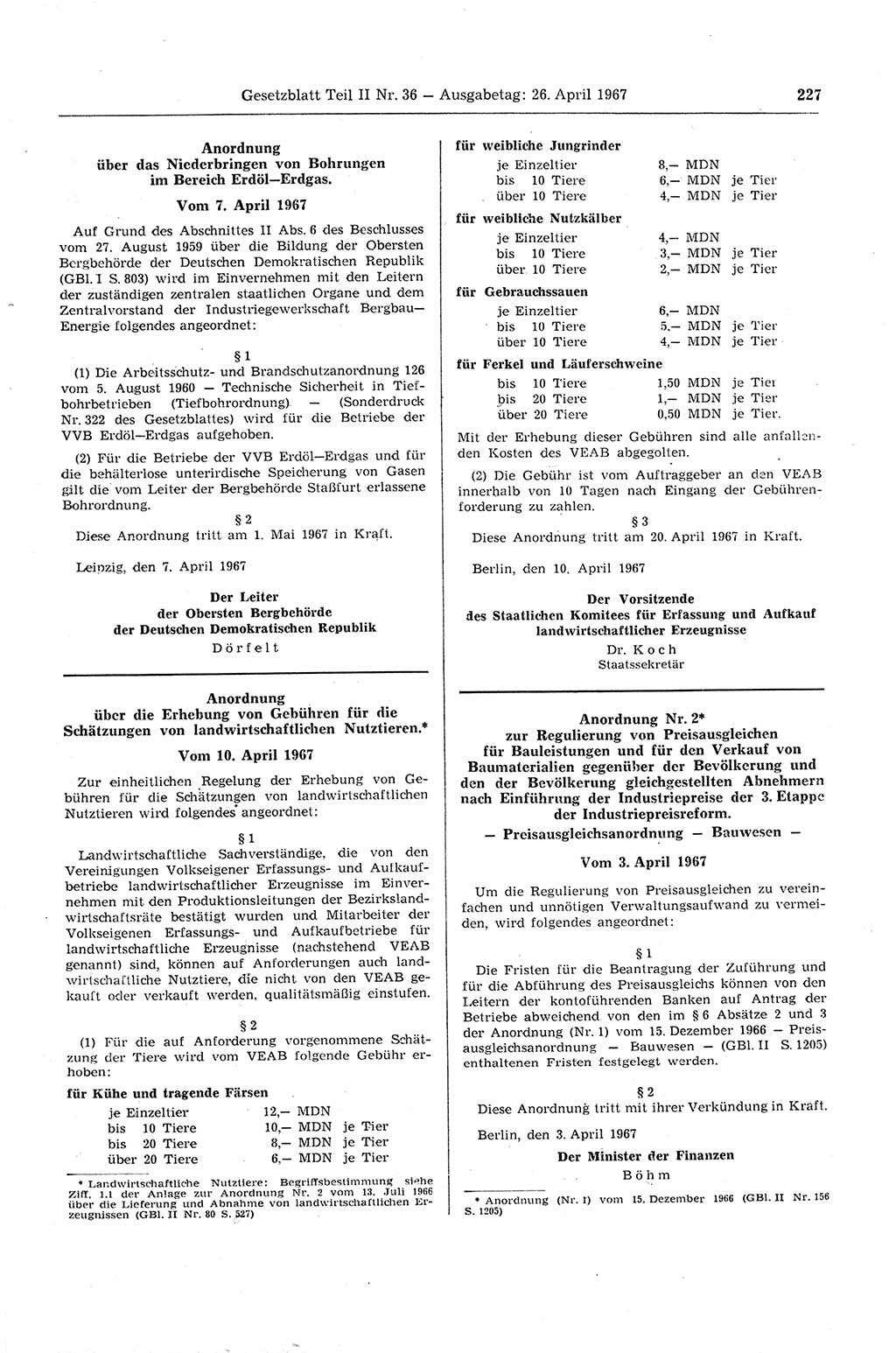 Gesetzblatt (GBl.) der Deutschen Demokratischen Republik (DDR) Teil ⅠⅠ 1967, Seite 227 (GBl. DDR ⅠⅠ 1967, S. 227)