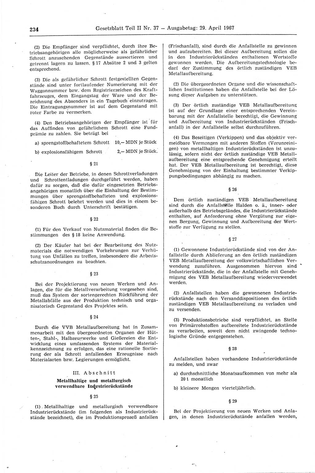 Gesetzblatt (GBl.) der Deutschen Demokratischen Republik (DDR) Teil ⅠⅠ 1967, Seite 234 (GBl. DDR ⅠⅠ 1967, S. 234)