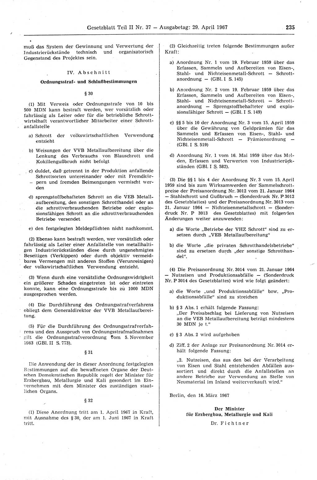 Gesetzblatt (GBl.) der Deutschen Demokratischen Republik (DDR) Teil ⅠⅠ 1967, Seite 235 (GBl. DDR ⅠⅠ 1967, S. 235)