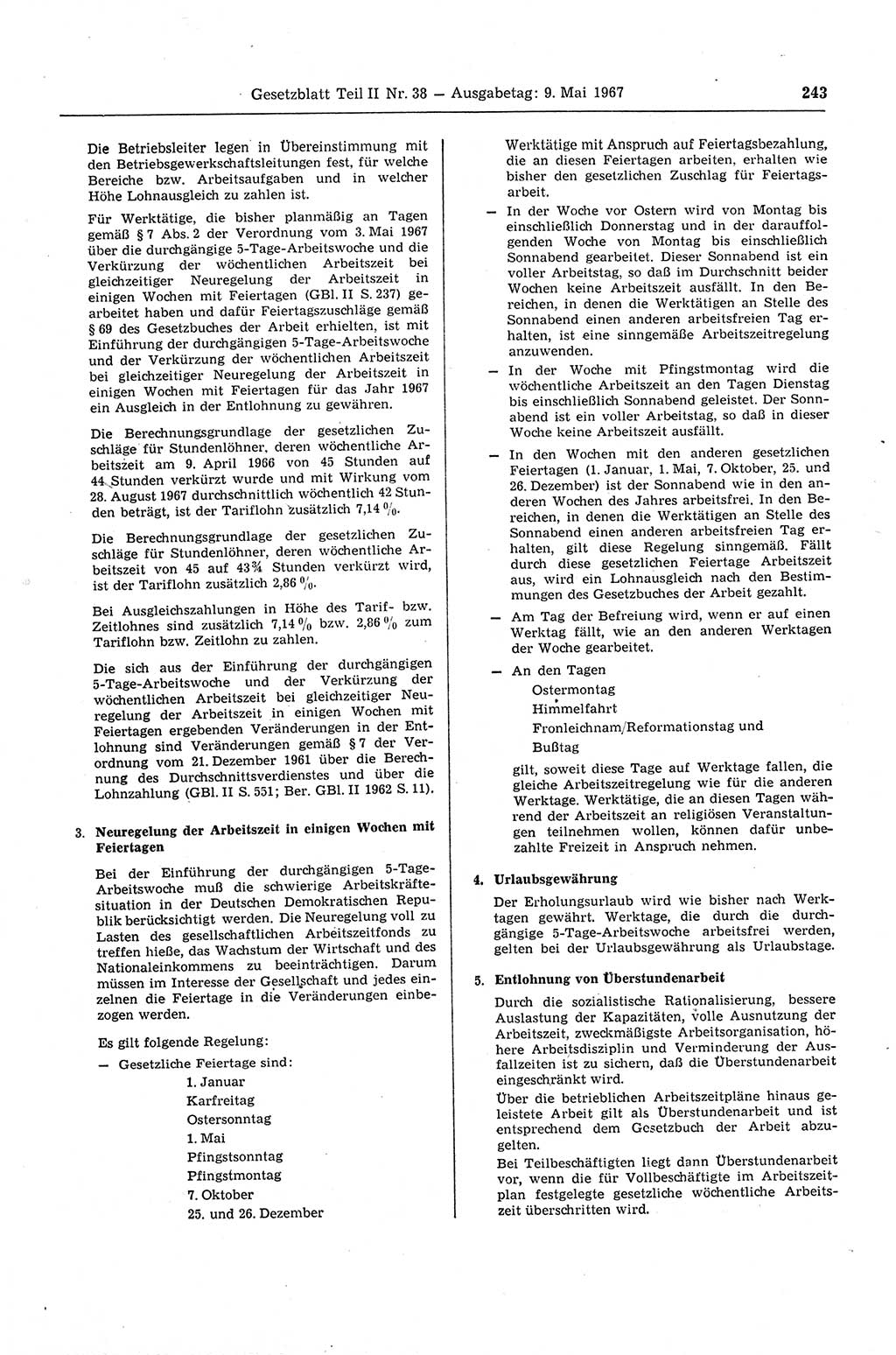 Gesetzblatt (GBl.) der Deutschen Demokratischen Republik (DDR) Teil ⅠⅠ 1967, Seite 243 (GBl. DDR ⅠⅠ 1967, S. 243)