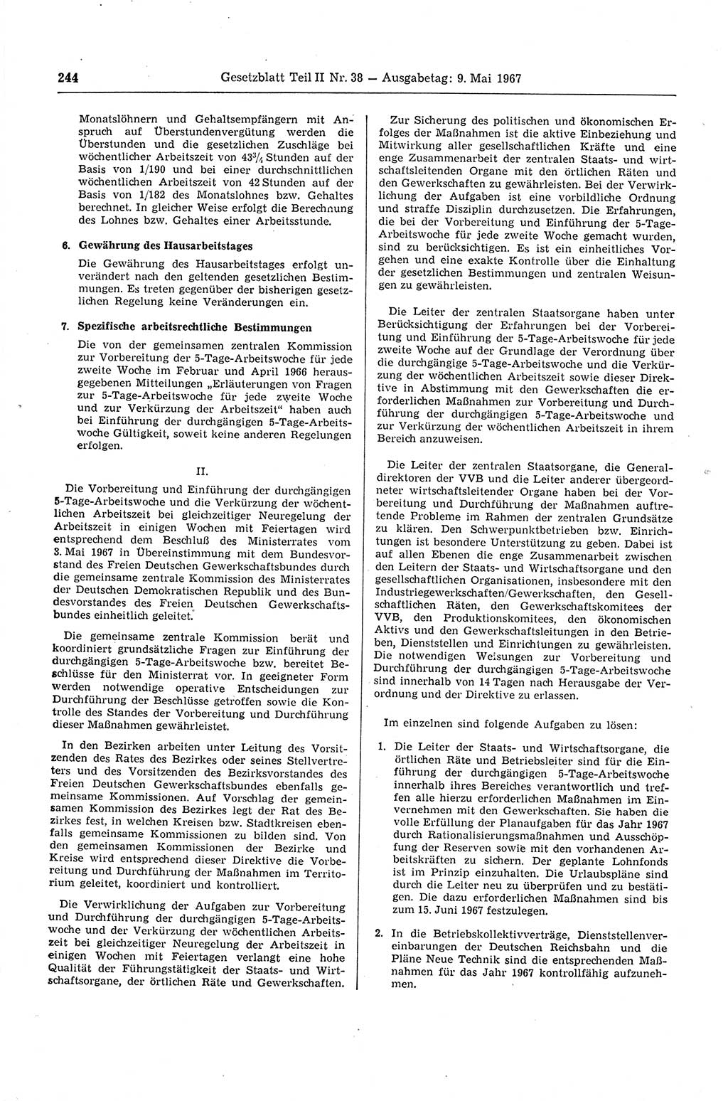Gesetzblatt (GBl.) der Deutschen Demokratischen Republik (DDR) Teil ⅠⅠ 1967, Seite 244 (GBl. DDR ⅠⅠ 1967, S. 244)