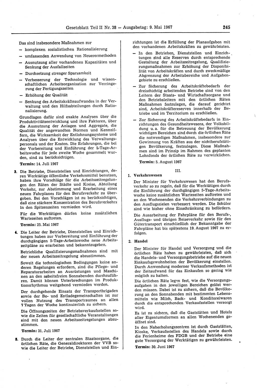Gesetzblatt (GBl.) der Deutschen Demokratischen Republik (DDR) Teil ⅠⅠ 1967, Seite 245 (GBl. DDR ⅠⅠ 1967, S. 245)