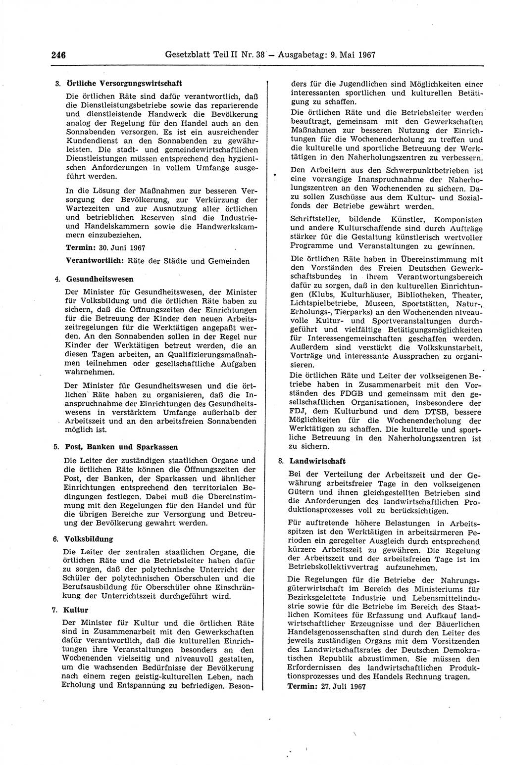 Gesetzblatt (GBl.) der Deutschen Demokratischen Republik (DDR) Teil ⅠⅠ 1967, Seite 246 (GBl. DDR ⅠⅠ 1967, S. 246)