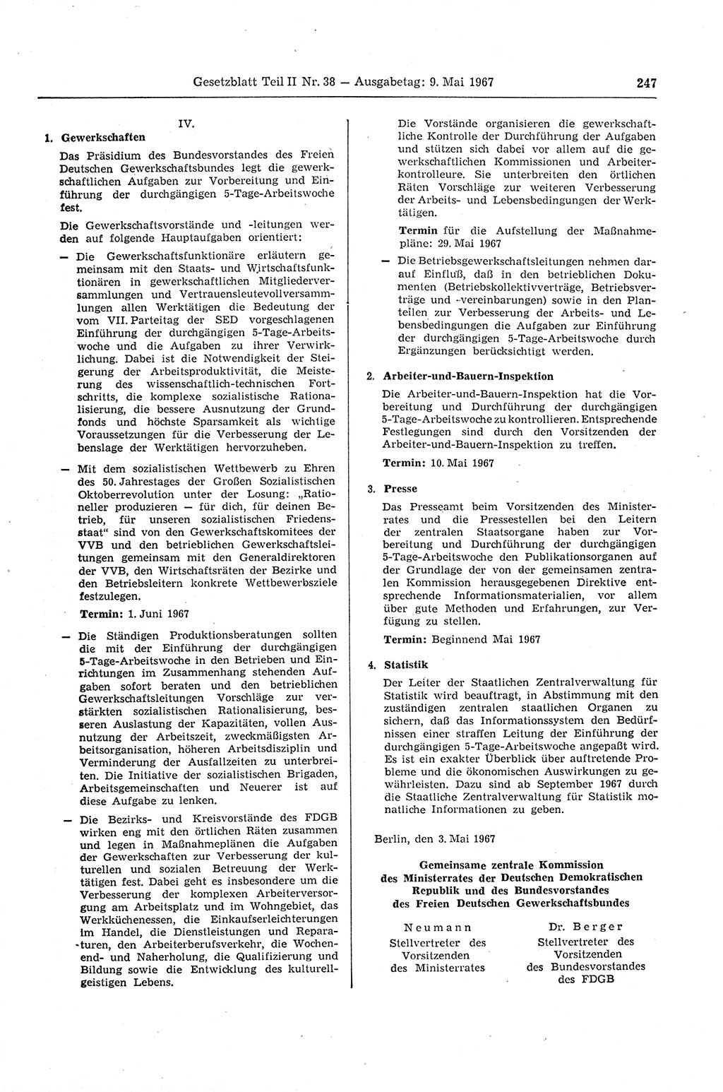 Gesetzblatt (GBl.) der Deutschen Demokratischen Republik (DDR) Teil ⅠⅠ 1967, Seite 247 (GBl. DDR ⅠⅠ 1967, S. 247)