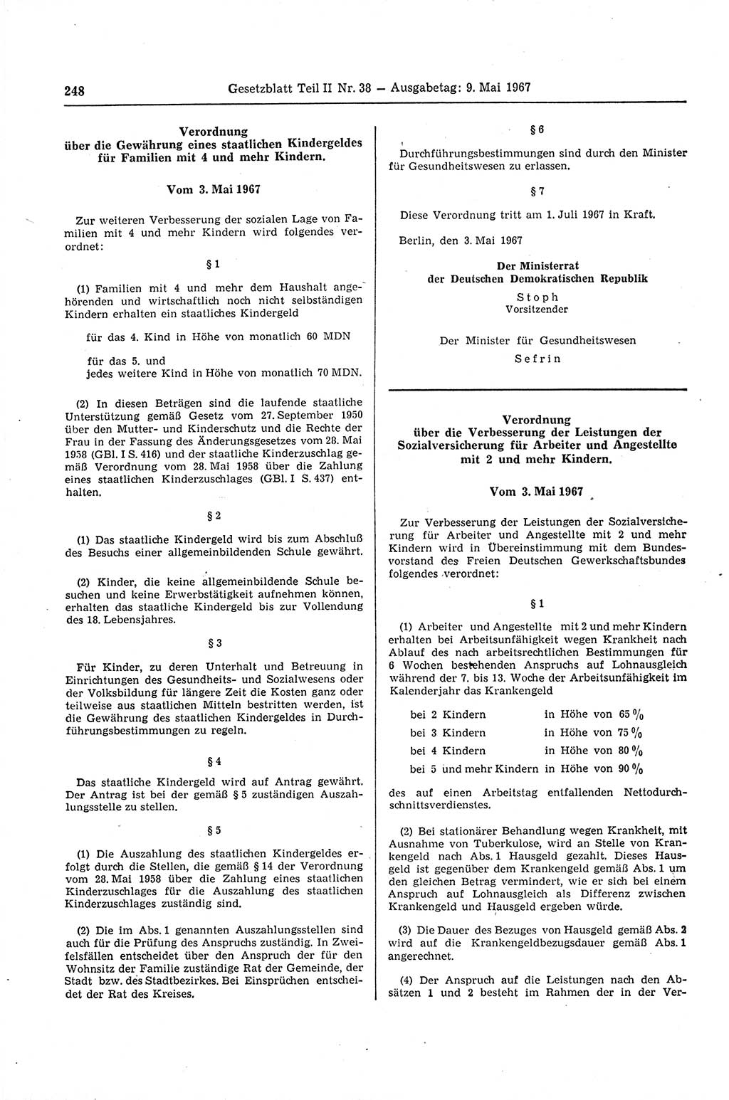 Gesetzblatt (GBl.) der Deutschen Demokratischen Republik (DDR) Teil ⅠⅠ 1967, Seite 248 (GBl. DDR ⅠⅠ 1967, S. 248)