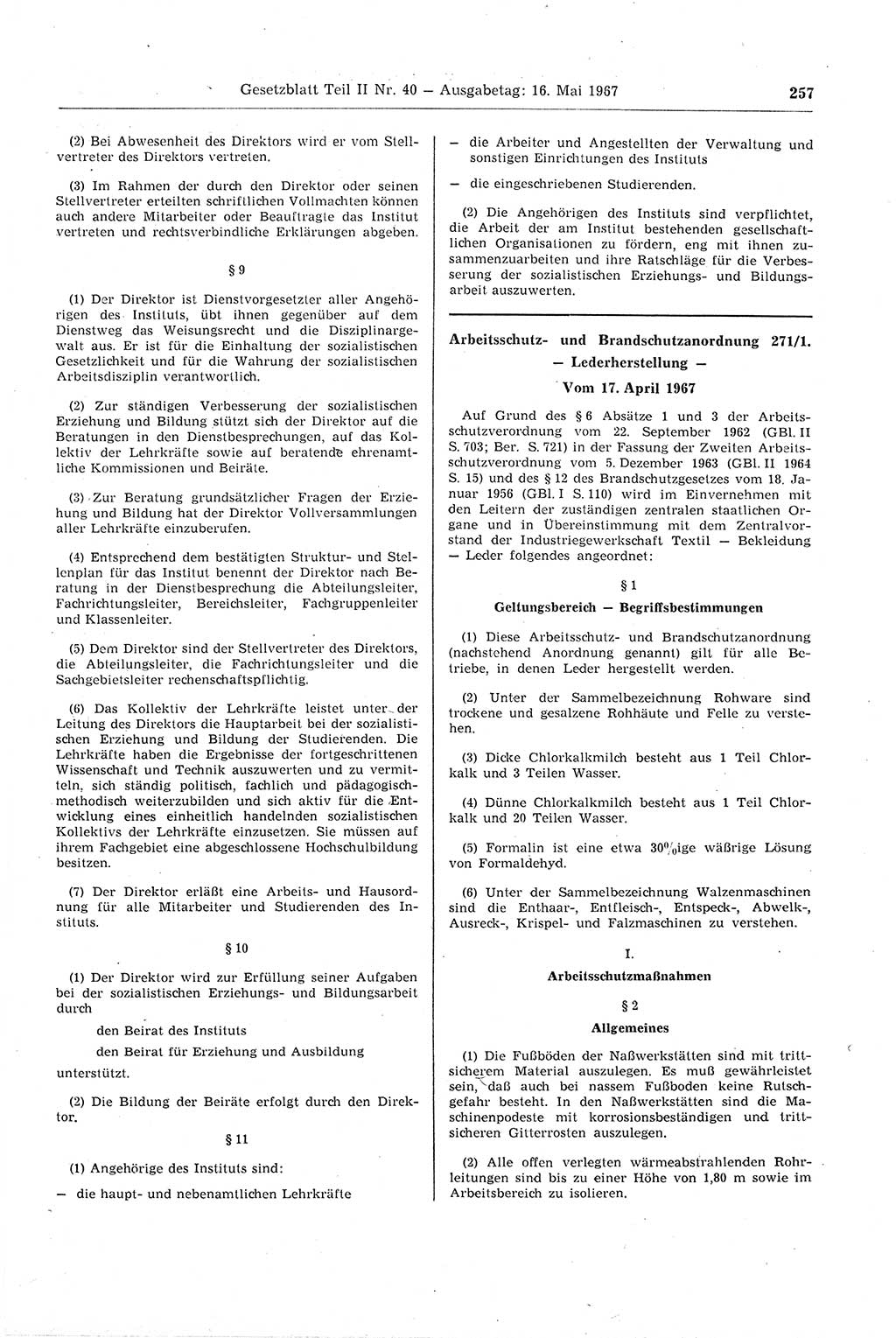Gesetzblatt (GBl.) der Deutschen Demokratischen Republik (DDR) Teil ⅠⅠ 1967, Seite 257 (GBl. DDR ⅠⅠ 1967, S. 257)