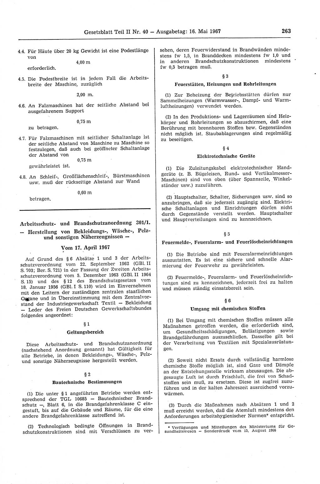 Gesetzblatt (GBl.) der Deutschen Demokratischen Republik (DDR) Teil ⅠⅠ 1967, Seite 263 (GBl. DDR ⅠⅠ 1967, S. 263)