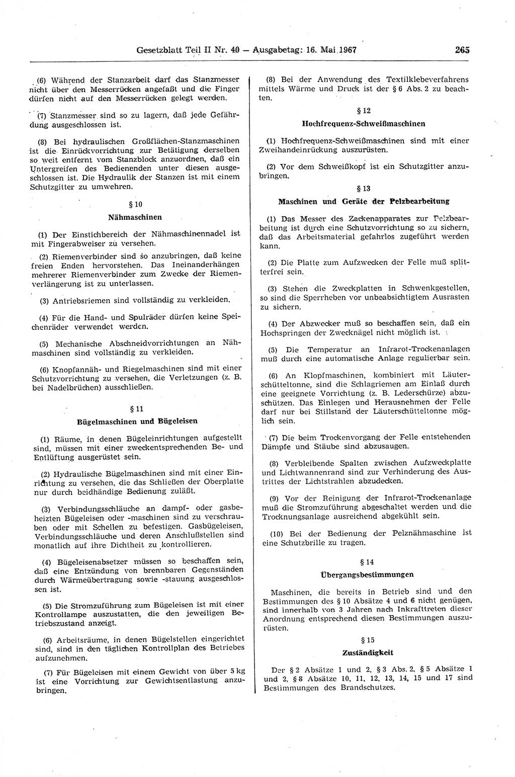 Gesetzblatt (GBl.) der Deutschen Demokratischen Republik (DDR) Teil ⅠⅠ 1967, Seite 265 (GBl. DDR ⅠⅠ 1967, S. 265)