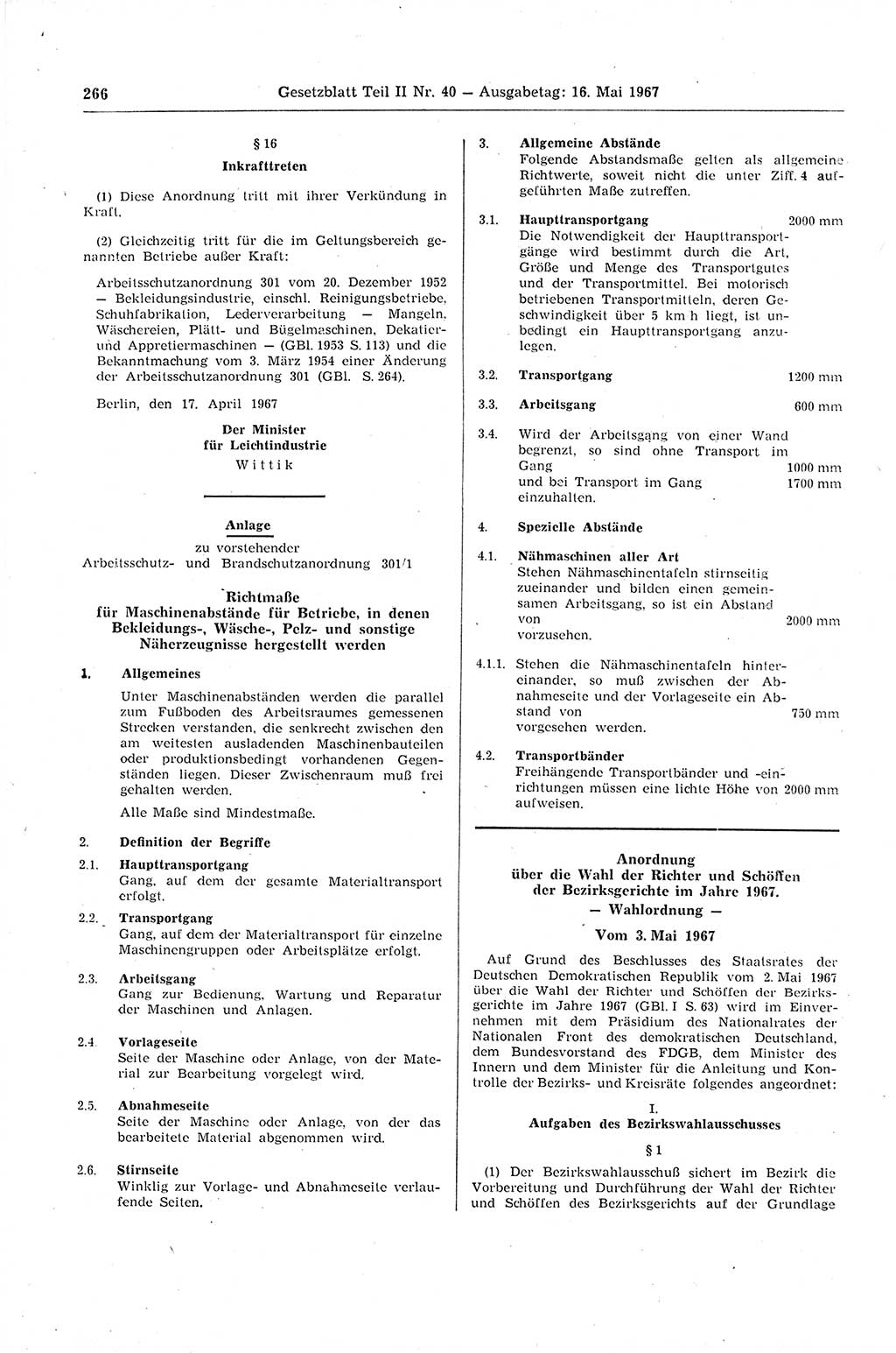 Gesetzblatt (GBl.) der Deutschen Demokratischen Republik (DDR) Teil ⅠⅠ 1967, Seite 266 (GBl. DDR ⅠⅠ 1967, S. 266)