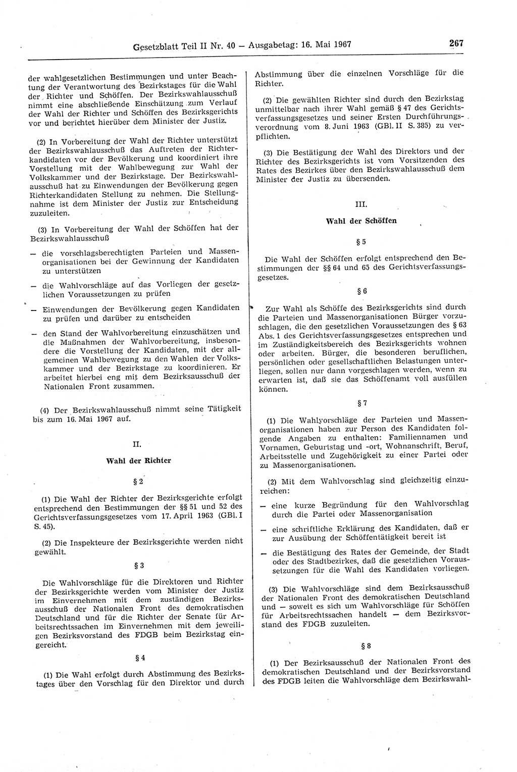 Gesetzblatt (GBl.) der Deutschen Demokratischen Republik (DDR) Teil ⅠⅠ 1967, Seite 267 (GBl. DDR ⅠⅠ 1967, S. 267)