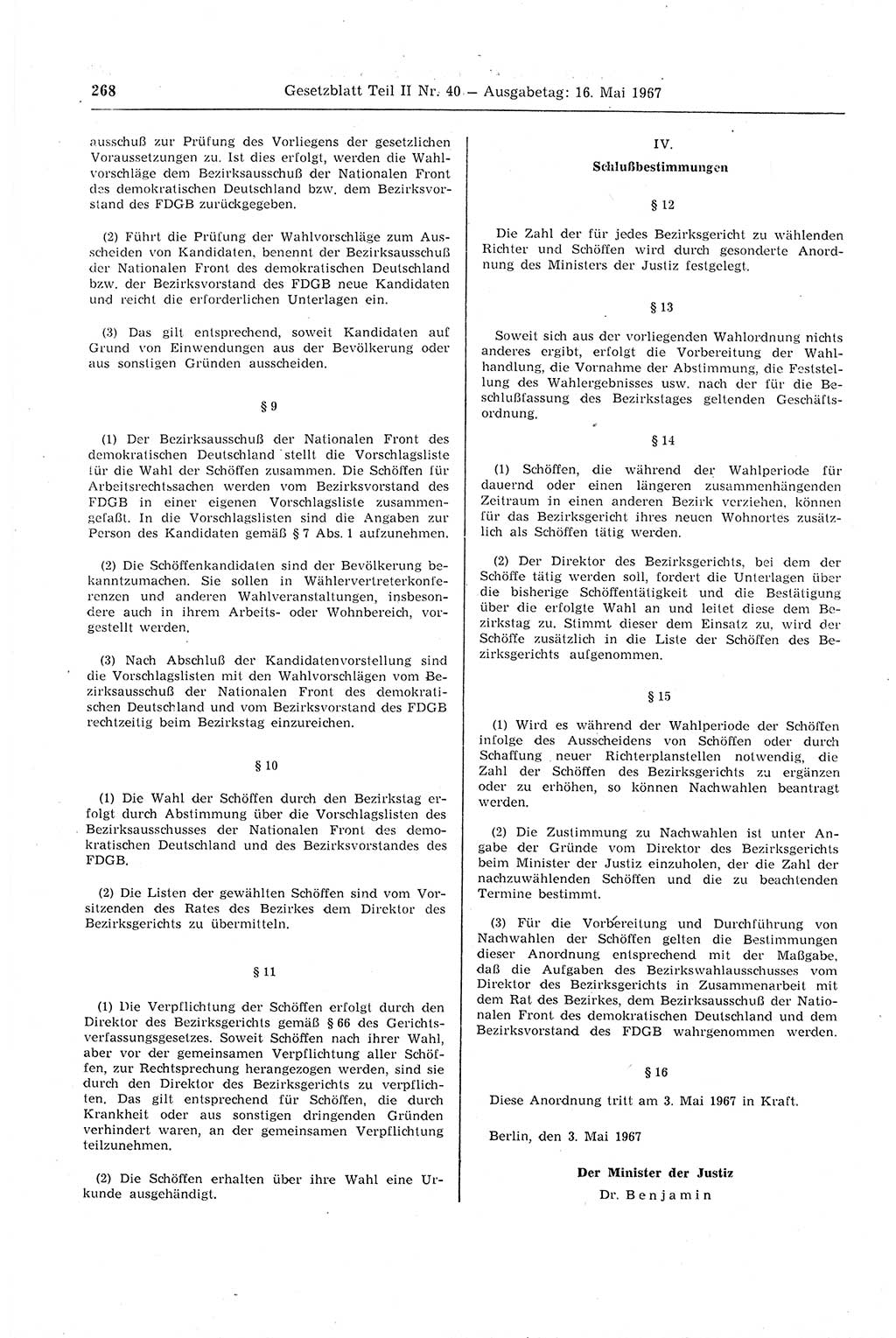 Gesetzblatt (GBl.) der Deutschen Demokratischen Republik (DDR) Teil ⅠⅠ 1967, Seite 268 (GBl. DDR ⅠⅠ 1967, S. 268)
