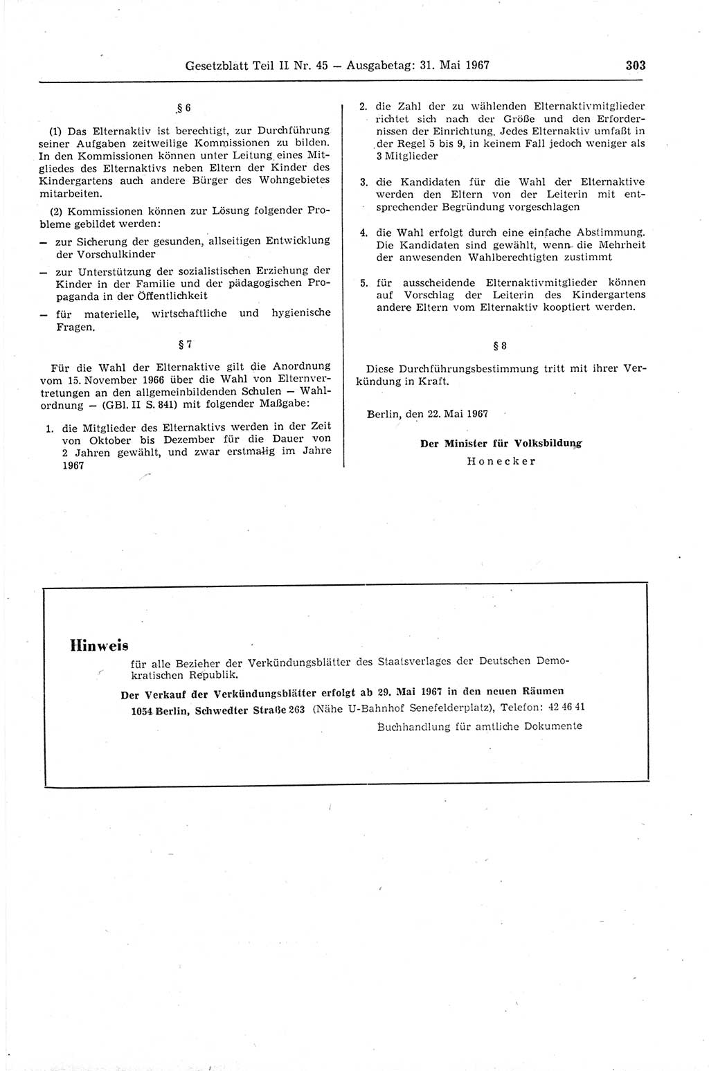 Gesetzblatt (GBl.) der Deutschen Demokratischen Republik (DDR) Teil ⅠⅠ 1967, Seite 303 (GBl. DDR ⅠⅠ 1967, S. 303)