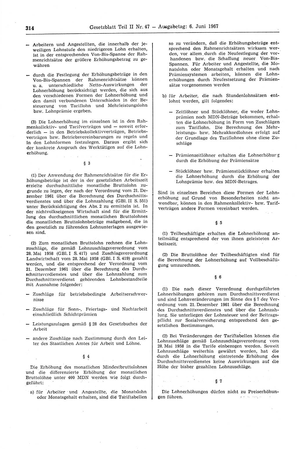 Gesetzblatt (GBl.) der Deutschen Demokratischen Republik (DDR) Teil ⅠⅠ 1967, Seite 314 (GBl. DDR ⅠⅠ 1967, S. 314)