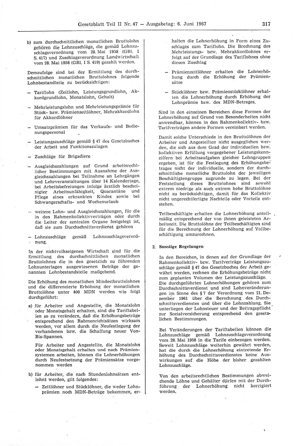 Gesetzblatt (GBl.) der Deutschen Demokratischen Republik (DDR) Teil ⅠⅠ 1967, Seite 317 (GBl. DDR ⅠⅠ 1967, S. 317)
