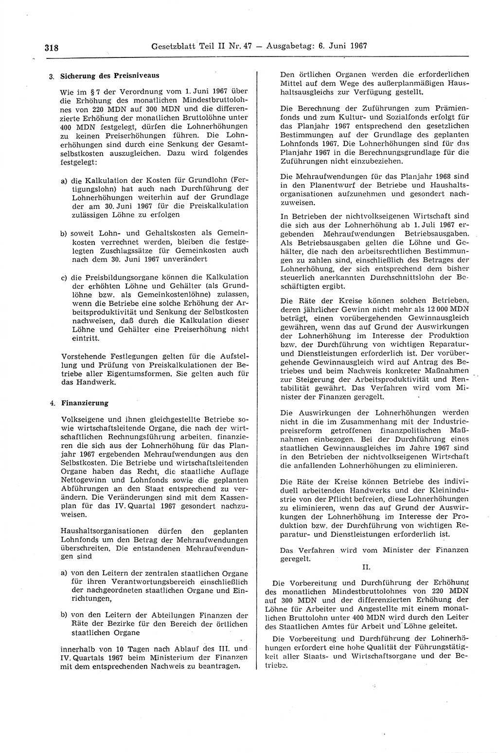 Gesetzblatt (GBl.) der Deutschen Demokratischen Republik (DDR) Teil ⅠⅠ 1967, Seite 318 (GBl. DDR ⅠⅠ 1967, S. 318)