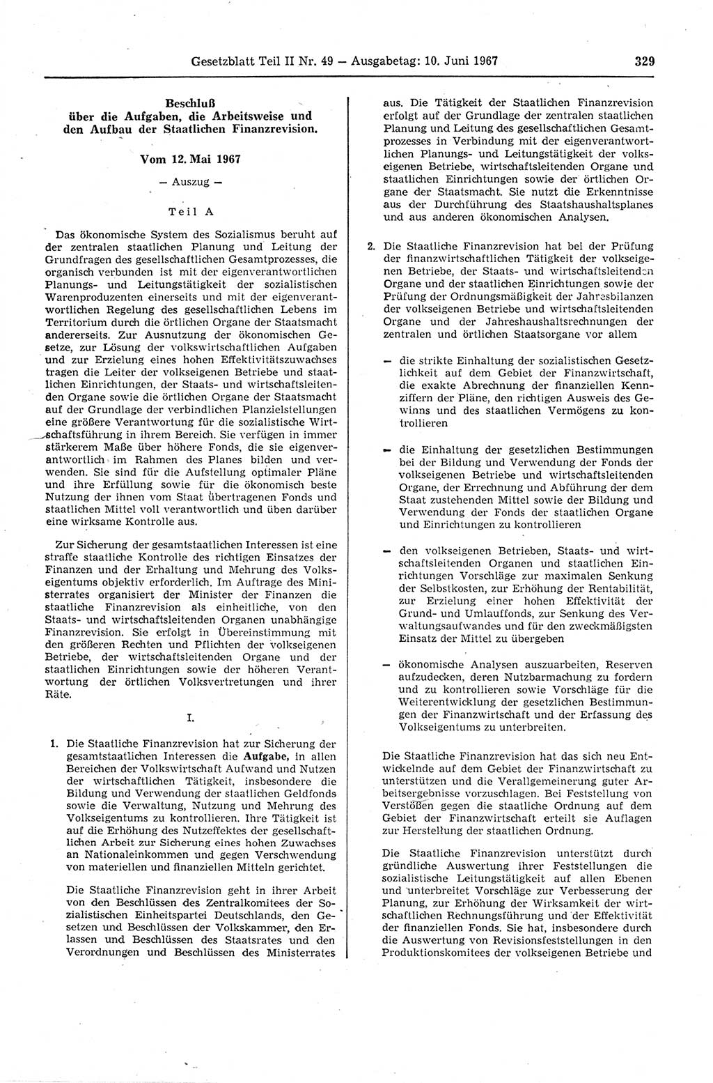 Gesetzblatt (GBl.) der Deutschen Demokratischen Republik (DDR) Teil ⅠⅠ 1967, Seite 329 (GBl. DDR ⅠⅠ 1967, S. 329)