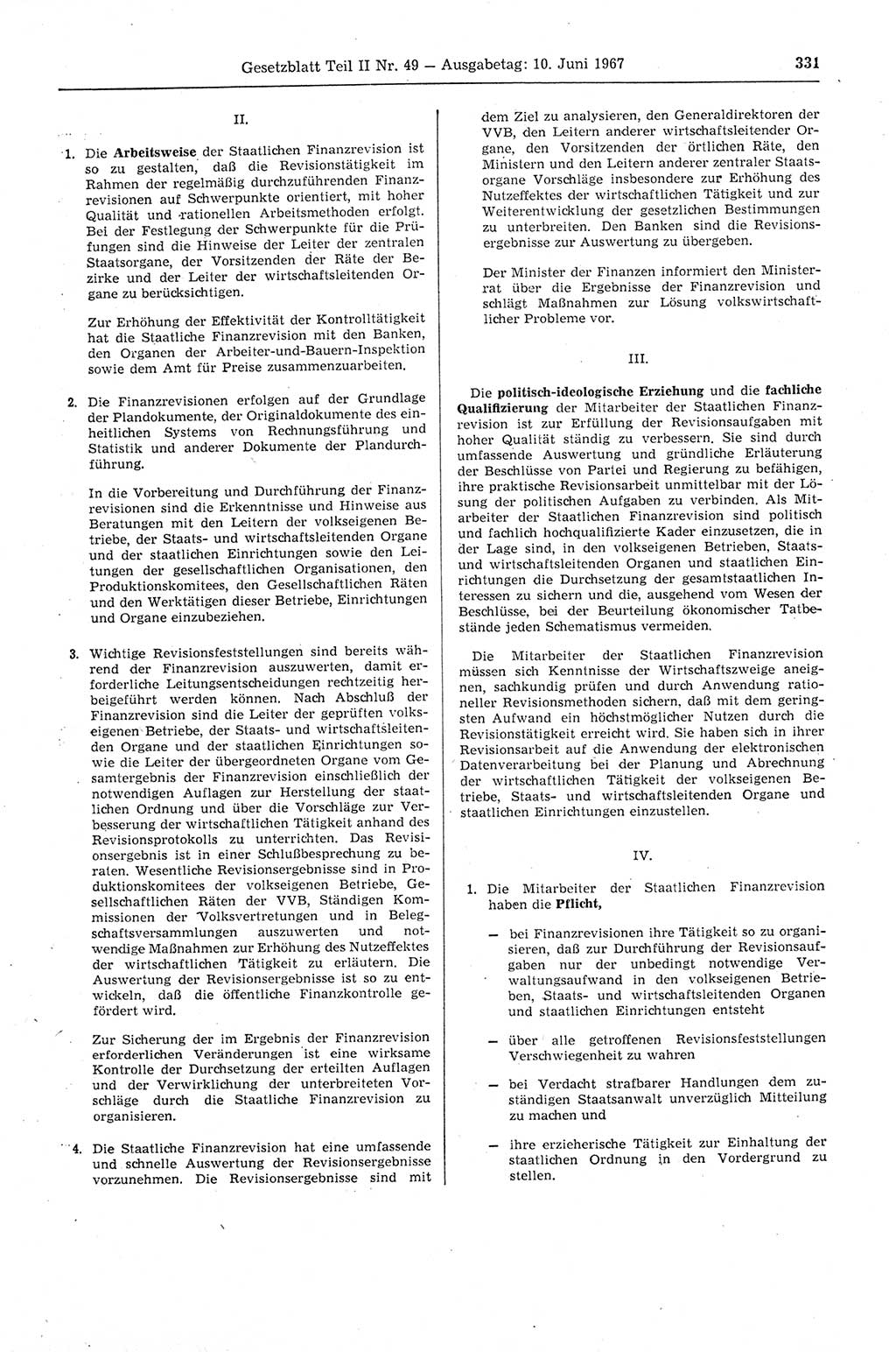 Gesetzblatt (GBl.) der Deutschen Demokratischen Republik (DDR) Teil ⅠⅠ 1967, Seite 331 (GBl. DDR ⅠⅠ 1967, S. 331)