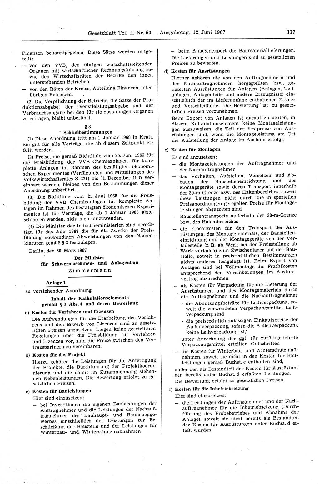 Gesetzblatt (GBl.) der Deutschen Demokratischen Republik (DDR) Teil ⅠⅠ 1967, Seite 337 (GBl. DDR ⅠⅠ 1967, S. 337)