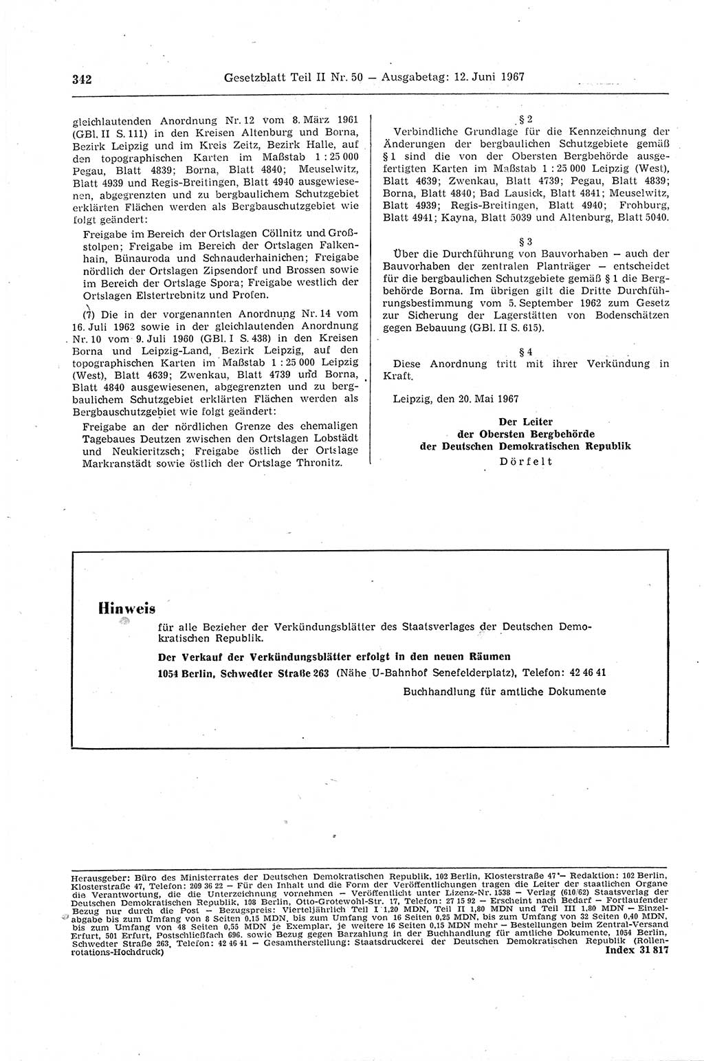Gesetzblatt (GBl.) der Deutschen Demokratischen Republik (DDR) Teil ⅠⅠ 1967, Seite 342 (GBl. DDR ⅠⅠ 1967, S. 342)