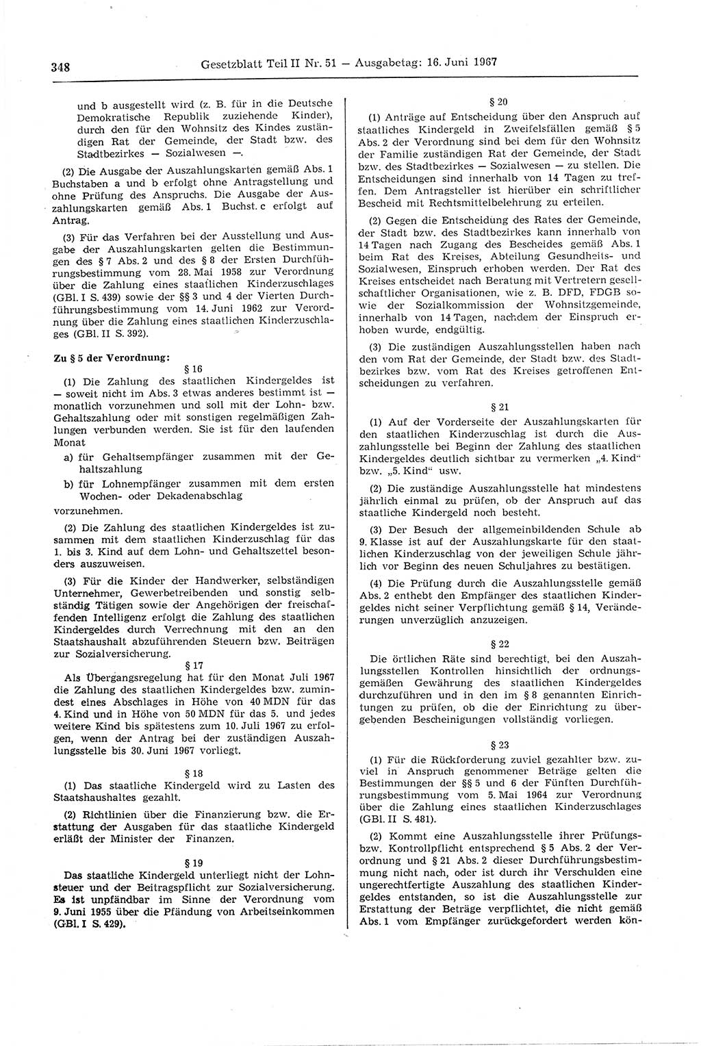 Gesetzblatt (GBl.) der Deutschen Demokratischen Republik (DDR) Teil ⅠⅠ 1967, Seite 348 (GBl. DDR ⅠⅠ 1967, S. 348)