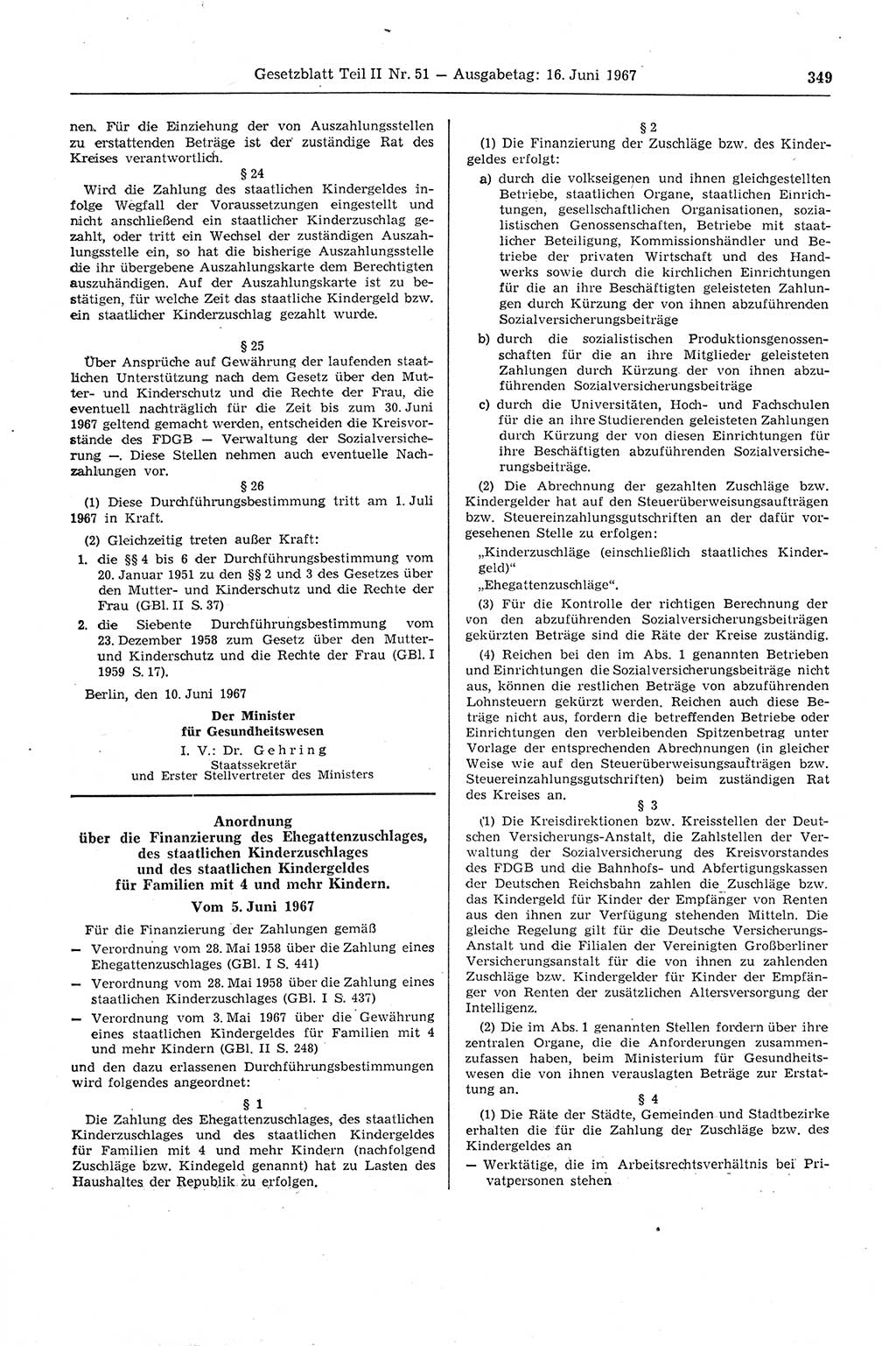Gesetzblatt (GBl.) der Deutschen Demokratischen Republik (DDR) Teil ⅠⅠ 1967, Seite 349 (GBl. DDR ⅠⅠ 1967, S. 349)