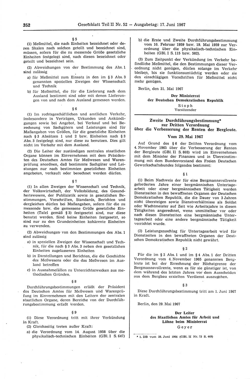 Gesetzblatt (GBl.) der Deutschen Demokratischen Republik (DDR) Teil ⅠⅠ 1967, Seite 352 (GBl. DDR ⅠⅠ 1967, S. 352)